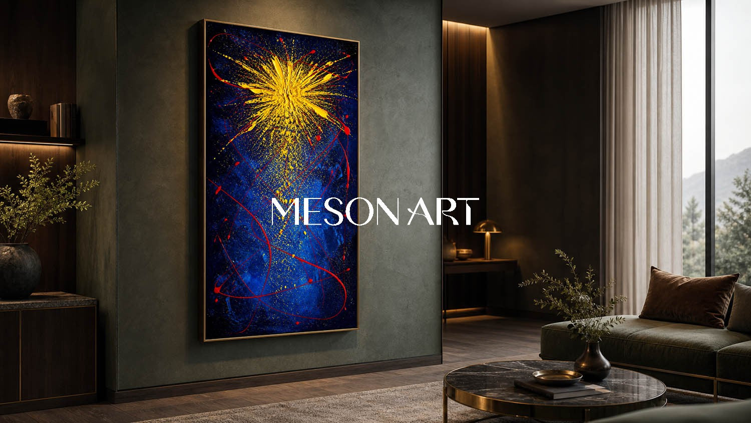 Dynamic Blue And Yellow Abstract Explosion Art For Modern Living Room Decor
