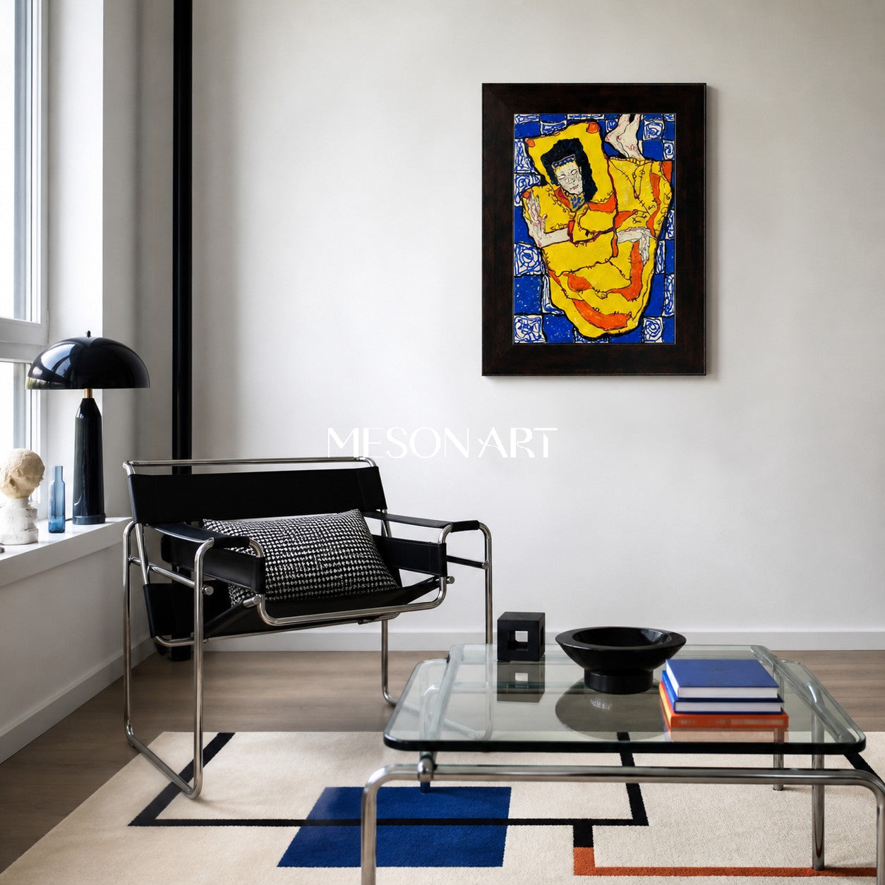 Yellow And Blue Painting Original Contemporary Art Rectangular Wall Decor For Living Room By Mesonart