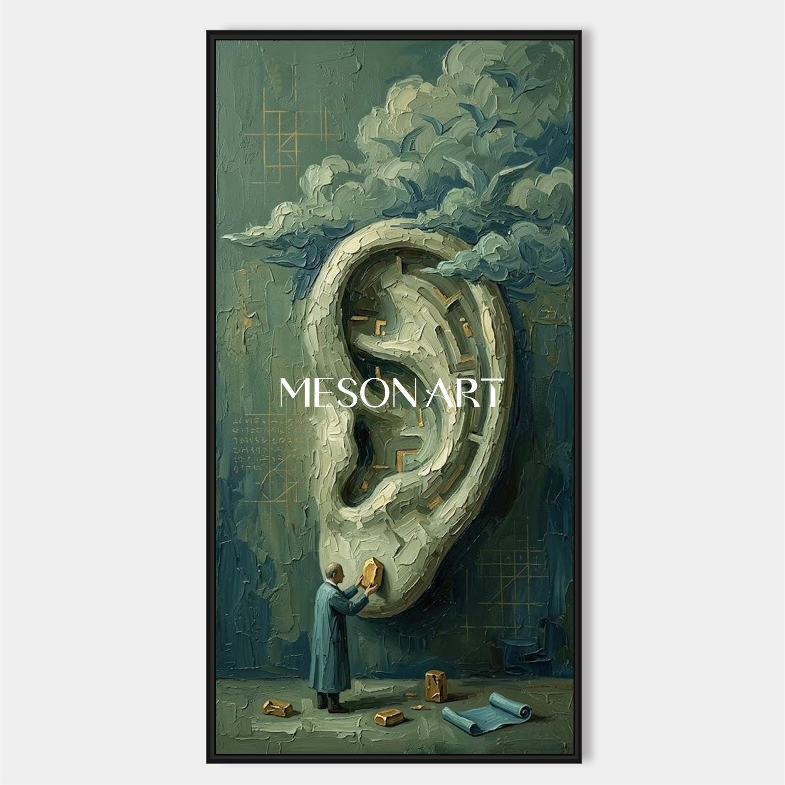 Surrealist Ear Painting With Textured Relief For Sophisticated Home Office Decor