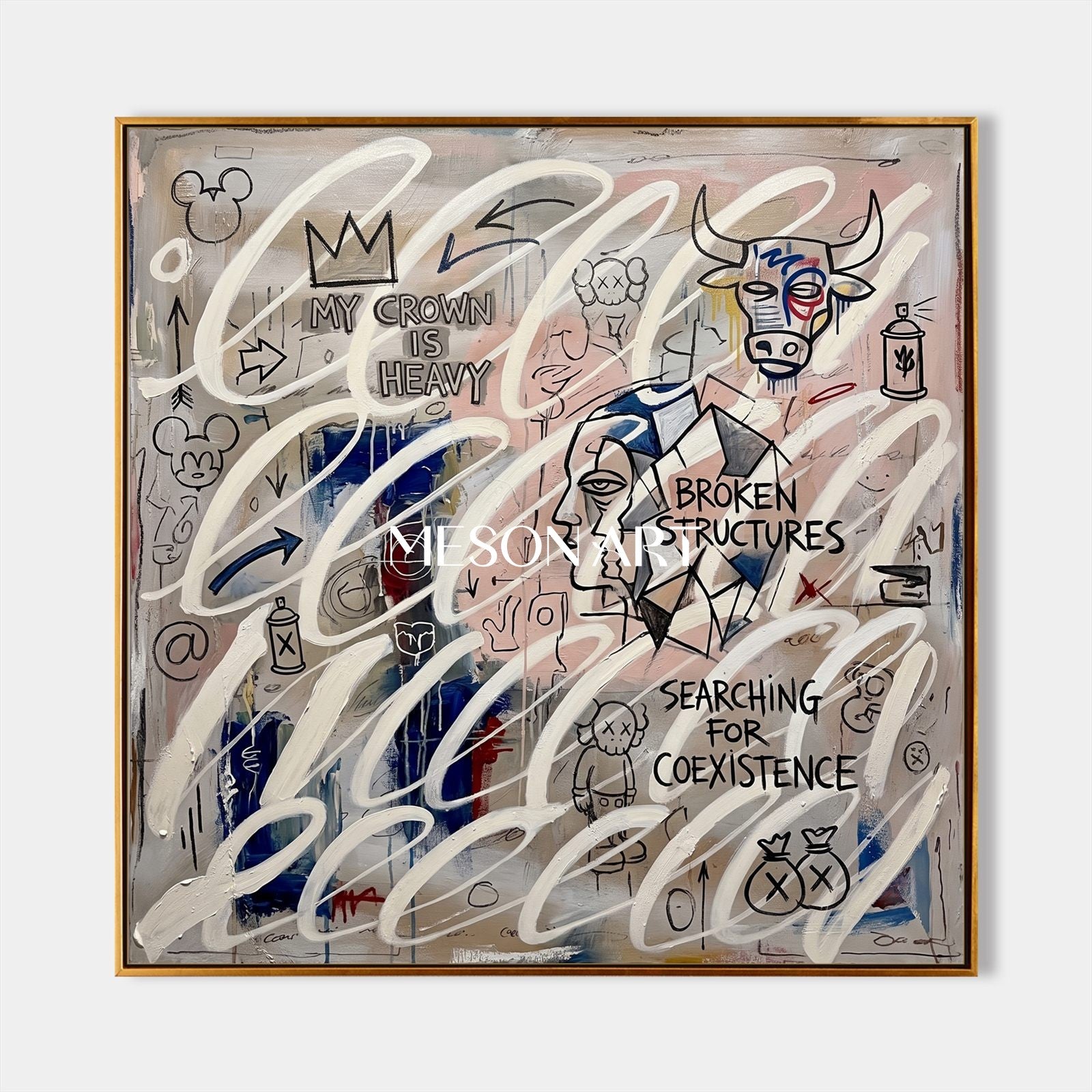 Urban Graffiti Abstract Painting With Minimalist Flow For Modern Living Room Decor