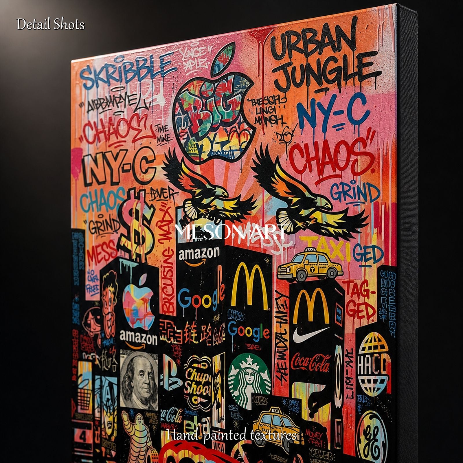 Black And Red Banksy Paintings For Sale Urban Graffiti Pop Art Panoramic Wall Decor For Living Room By Mesonart