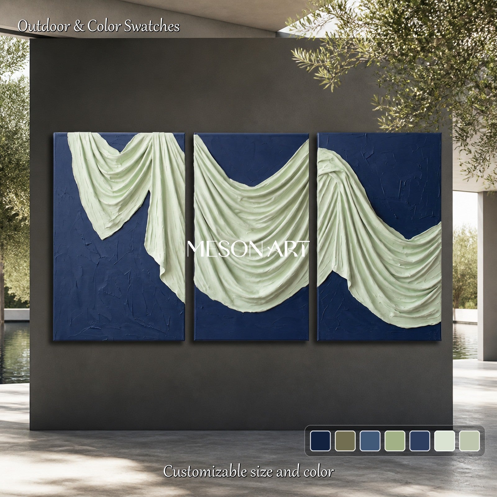 Blue And White 3D Textured Wall Art Rectangular Sculptural Canvas Modern Organic By Mesonart