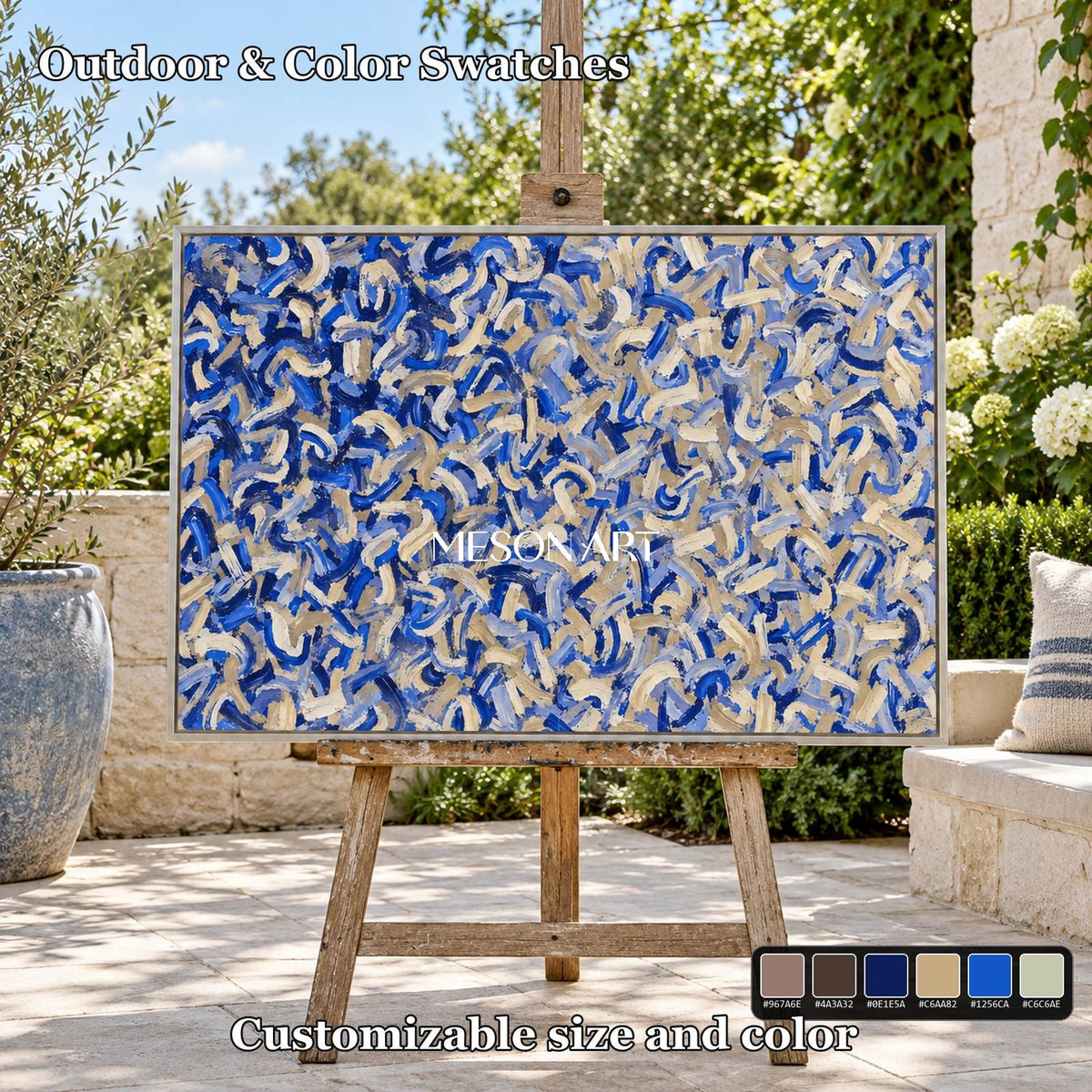 Blue And Beige Abstract Impasto Palette Knife Rectangular Wall Art Original Artist By Mesonart