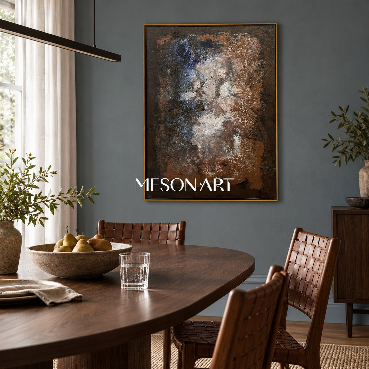Black And Brown Abstract Painting Rectangular Wall Art Modern Textured Canvas Original By Mesonart