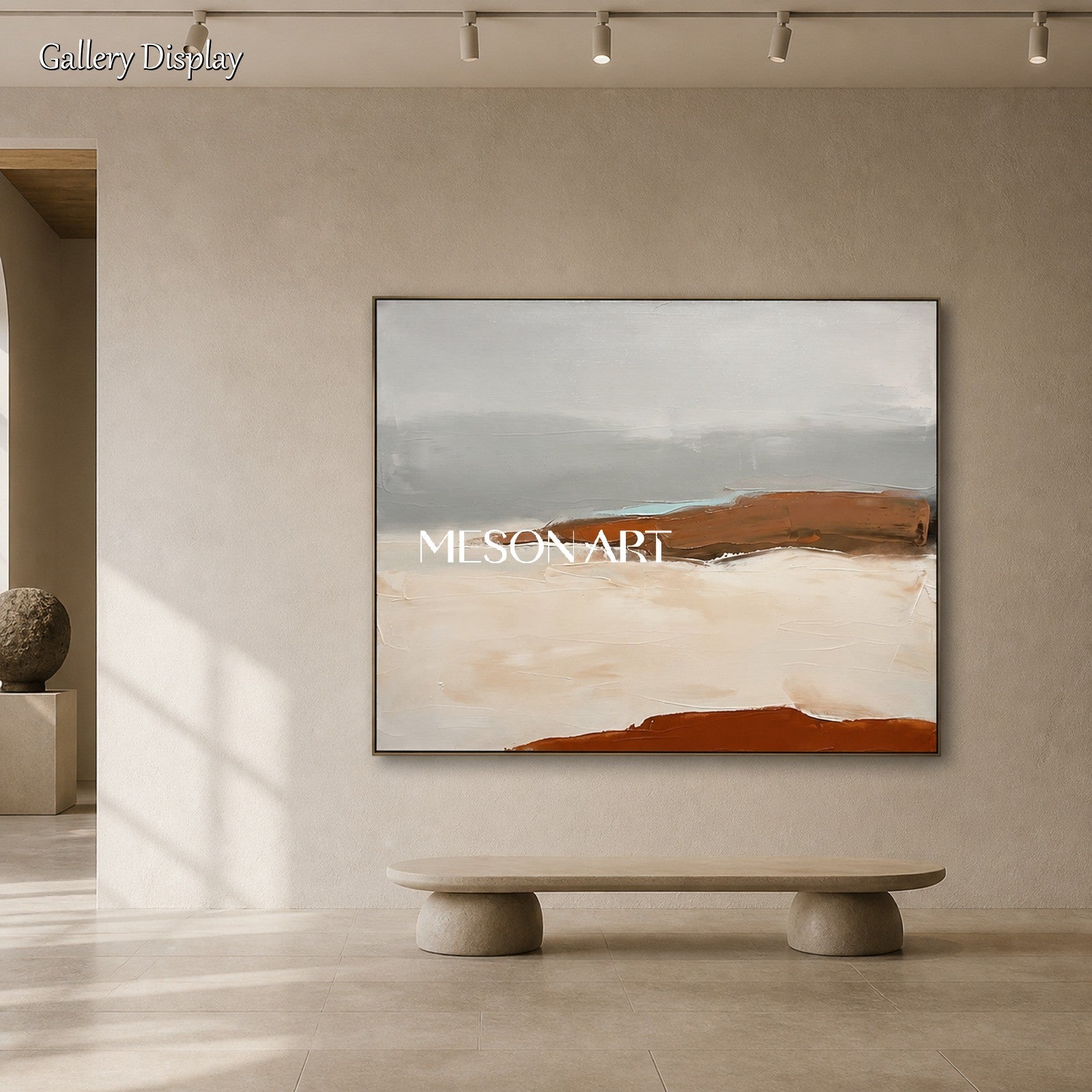 Gray And Beige Abstract Landscape Painting Textured Contemporary Art Rectangular Wall Decor By Mesonart