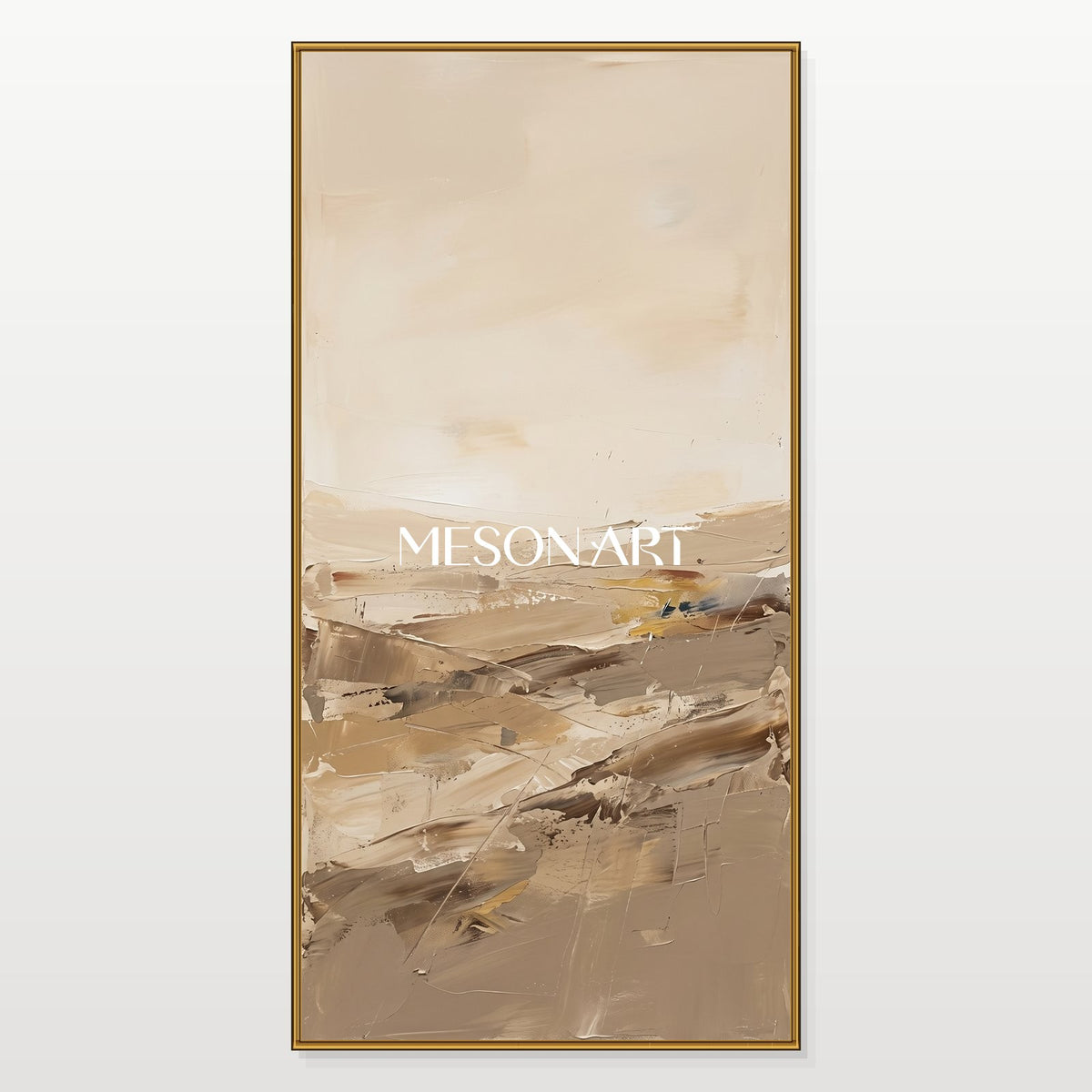 Beige And Gold Abstract Painting Panoramic Wall Art For Living Room By Mesonart