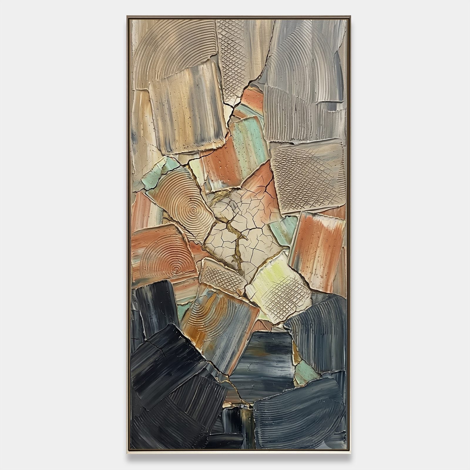 Brown Wabi Sabi Abstract Painting With Textured Relief For Modern Living Room Decor