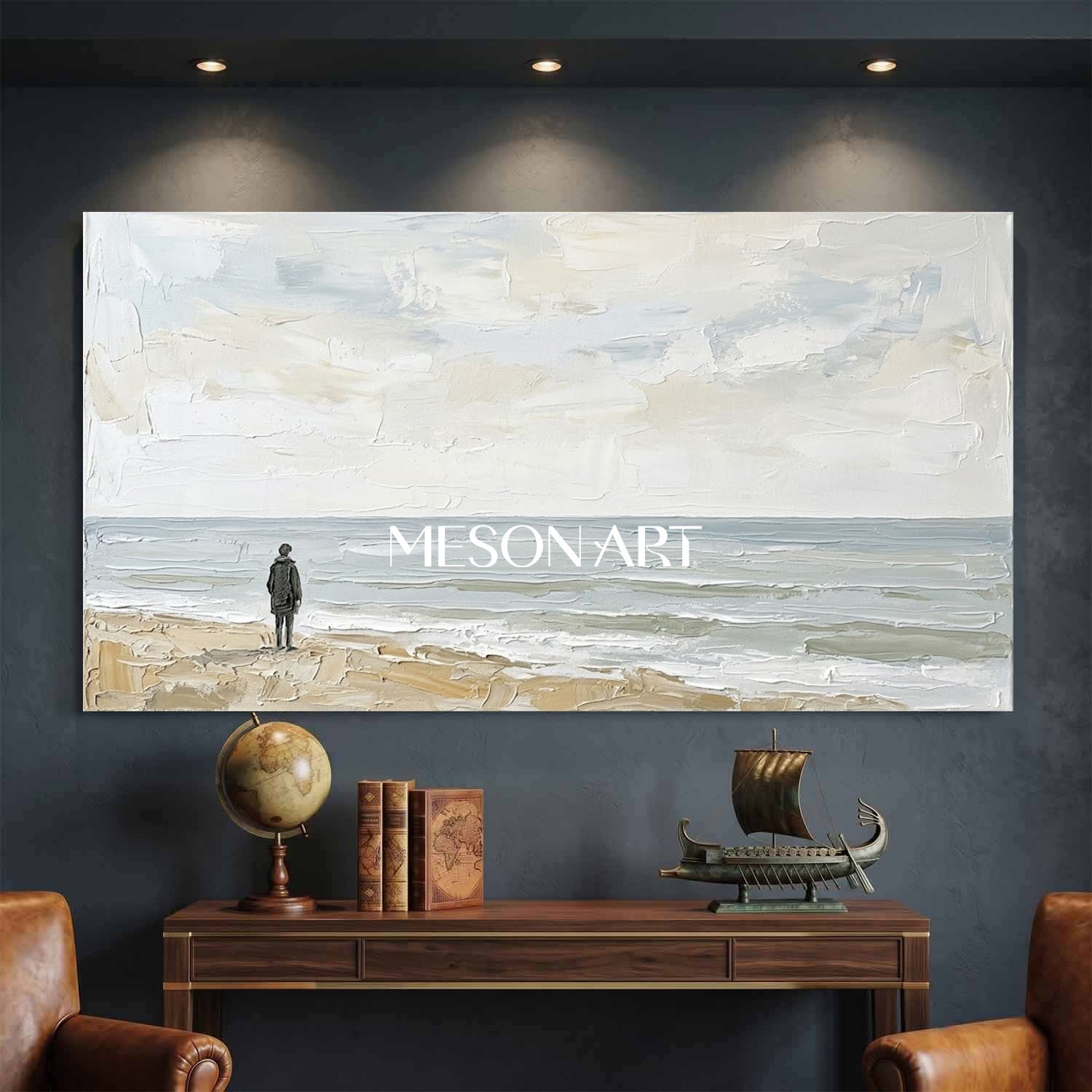 Large Textured Beach Wall Art In Beige And Grey Tones For Japandi Style Home Office And Entryway
