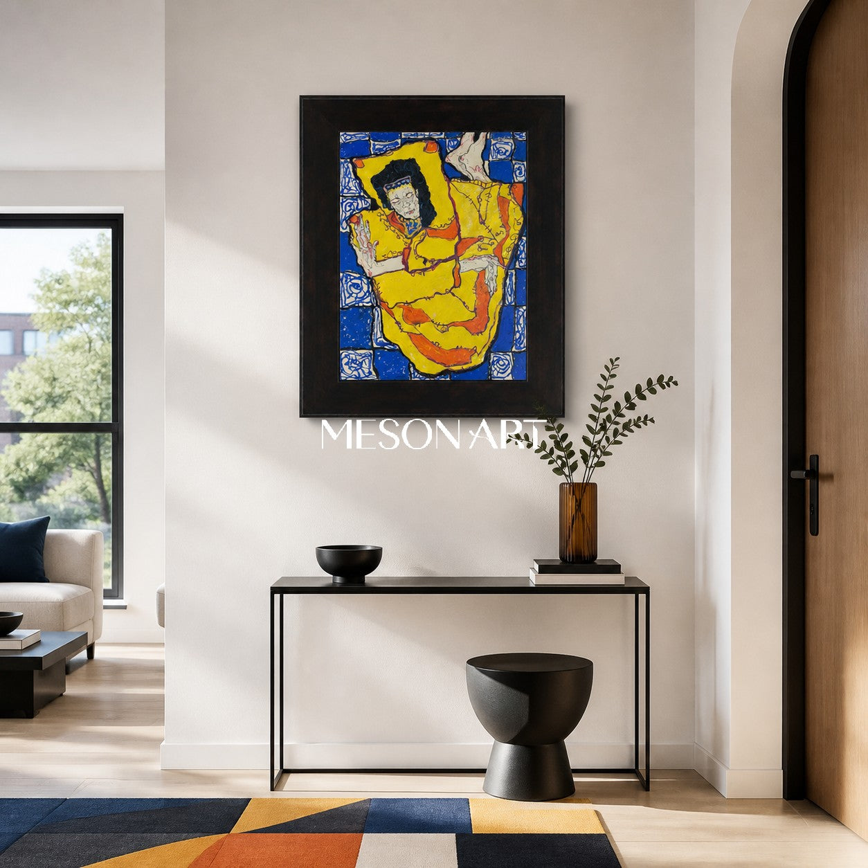 Yellow And Blue Painting Original Contemporary Art Rectangular Wall Decor For Living Room By Mesonart