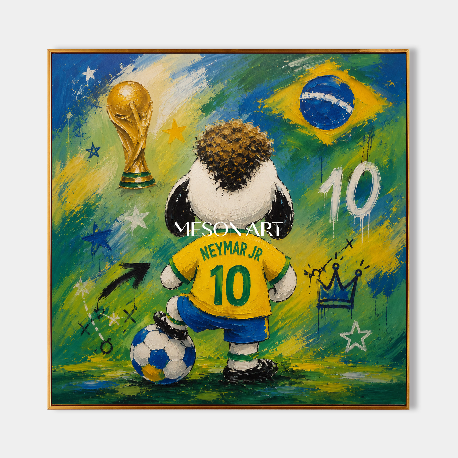 ネイマール・ジュニアとワールドカップのトロフィーを描いたブラジルの