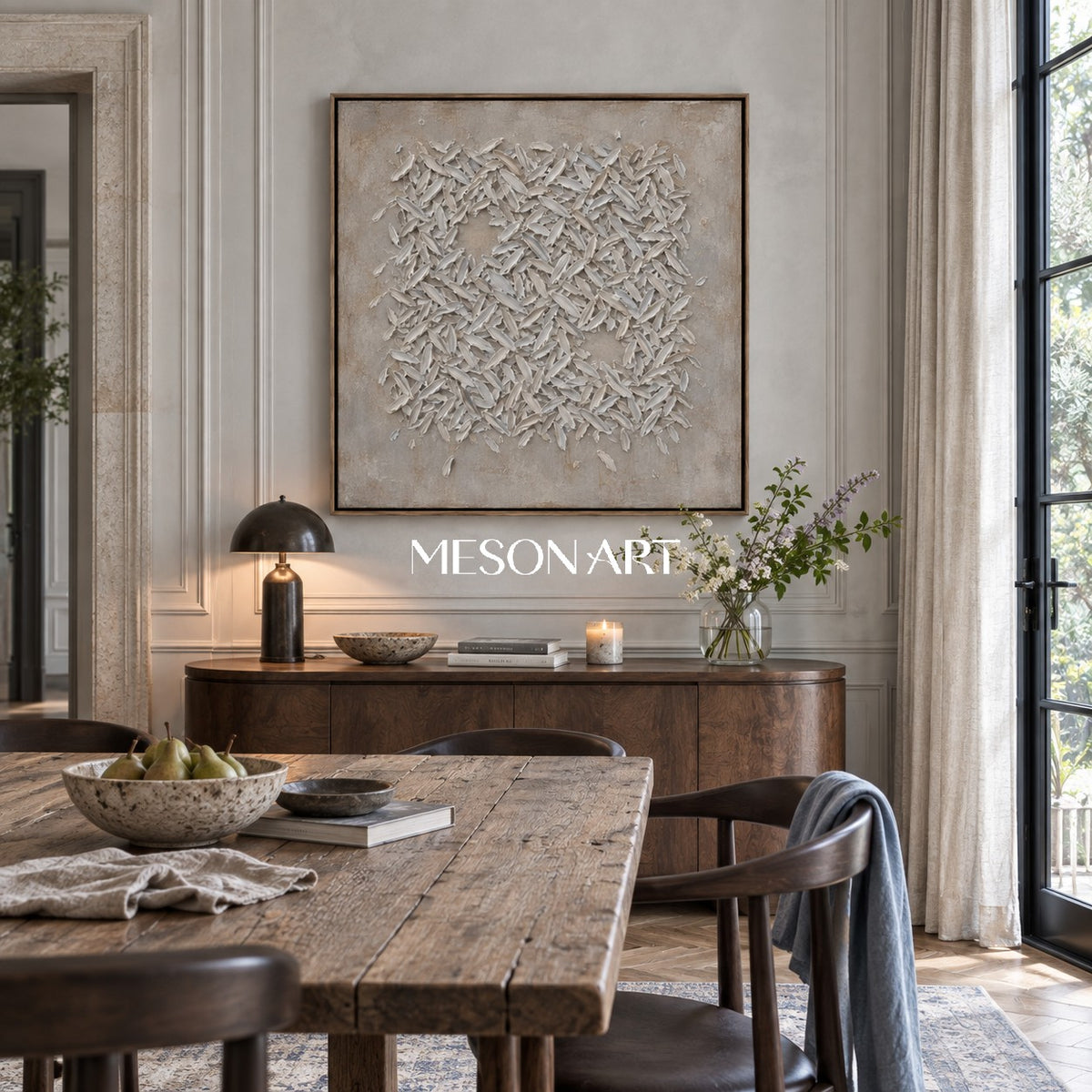 Gray Abstract Wall Art With Heavy Impasto And Wabi Sabi Style Square Canvas By Mesonart