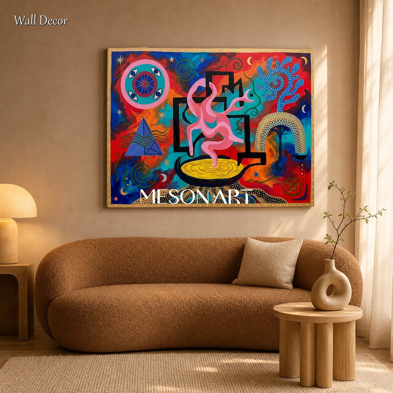 Surrealist Abstract Art With Bold Colors And Fluid Forms For Eclectic Living Rooms