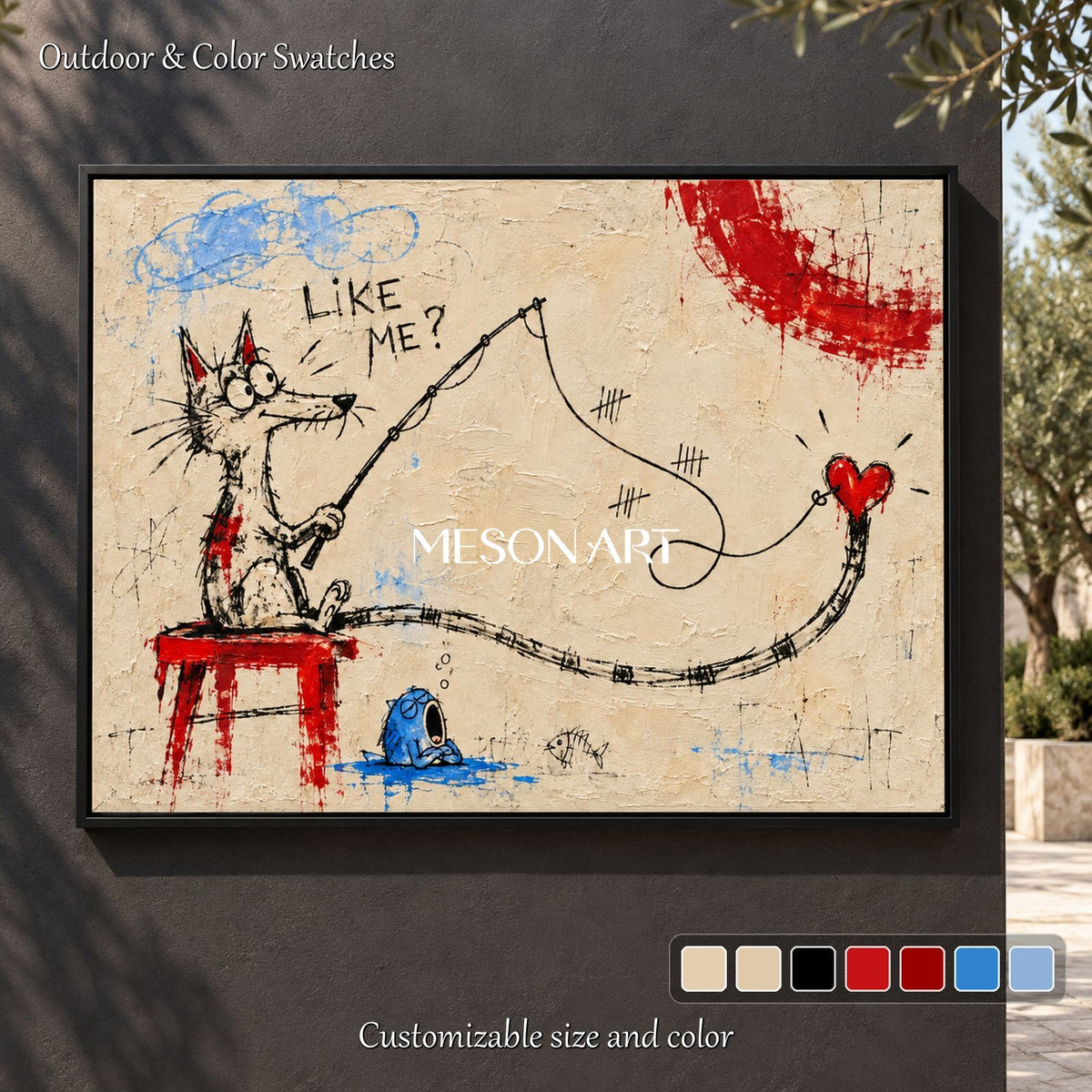 Beige And Red Abstract Graffiti Painting Original Artist Urban Wall Art Rectangular By Mesonart