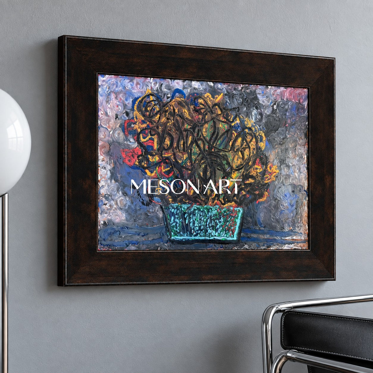 Blue And Gold Abstract Painting Original Artist Hand Painted Expressionist Artwork Rectangular Wall Decor For Living Room By Mesonart