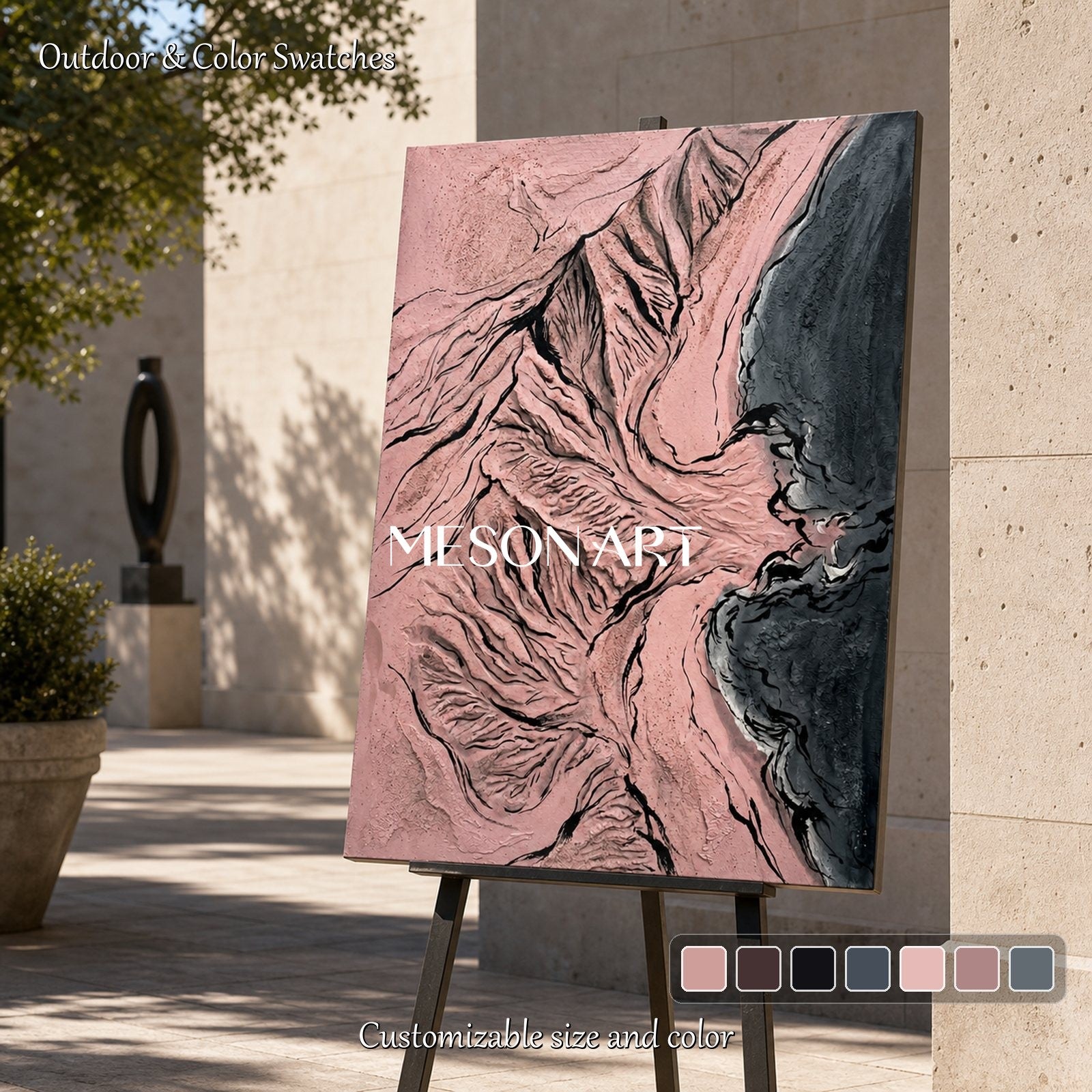 Pink Mountain Abstract Art For Modern Living Room Decor With Textured Relief