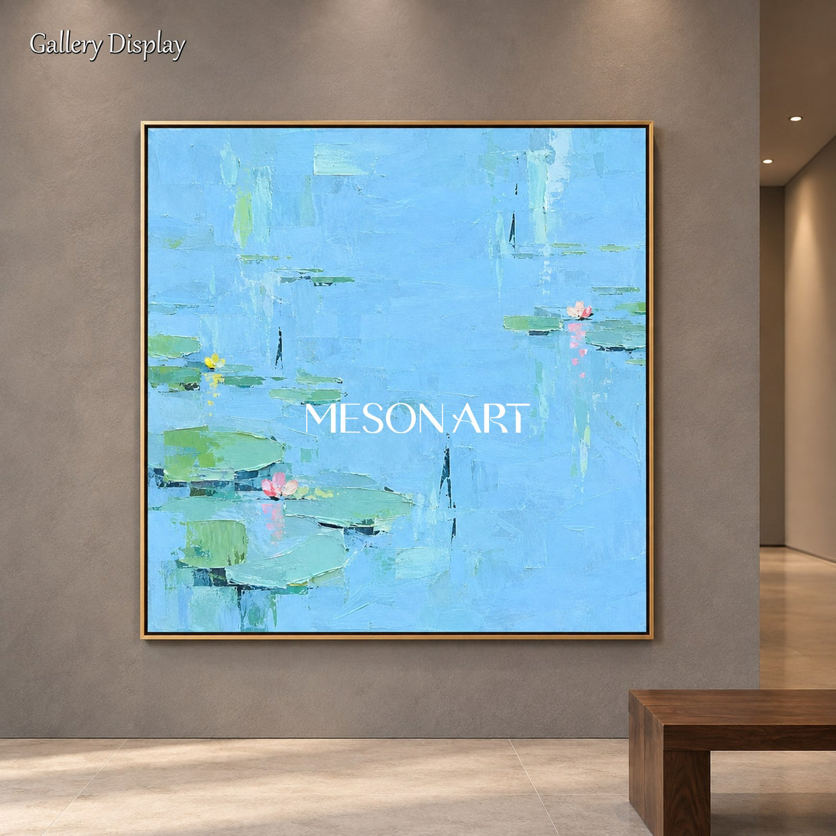 Blue And Green Abstract Landscape Textured Art Square Wall Decor For Living Room By Mesonart