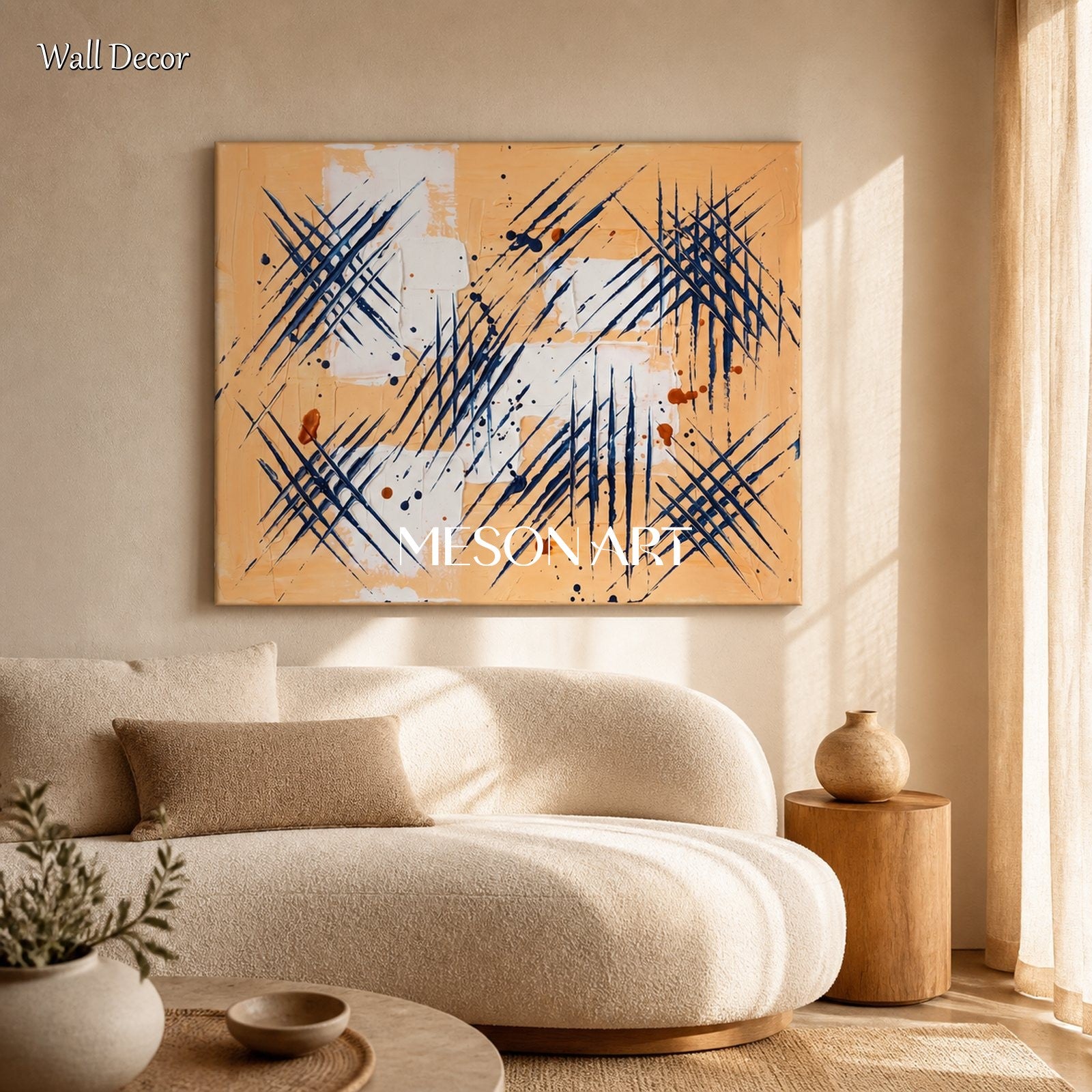 Orange And Black Abstract Painting Inspired By Jackson Pollock Action Style Rectangular Wall Art For Living Room By Mesonart