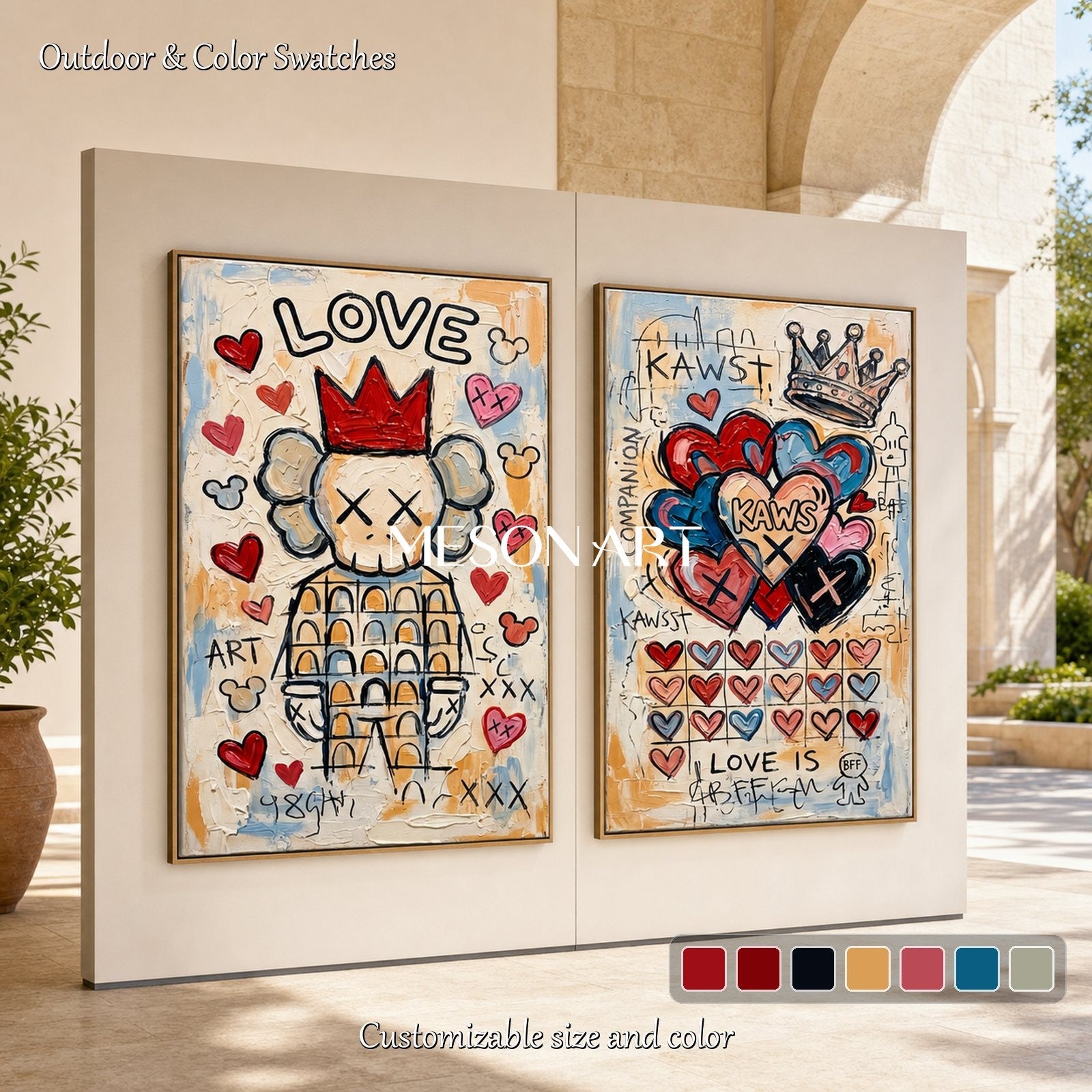 Urban Graffiti Art With Bold Hearts And Pop Icons For Modern Living Room Decor
