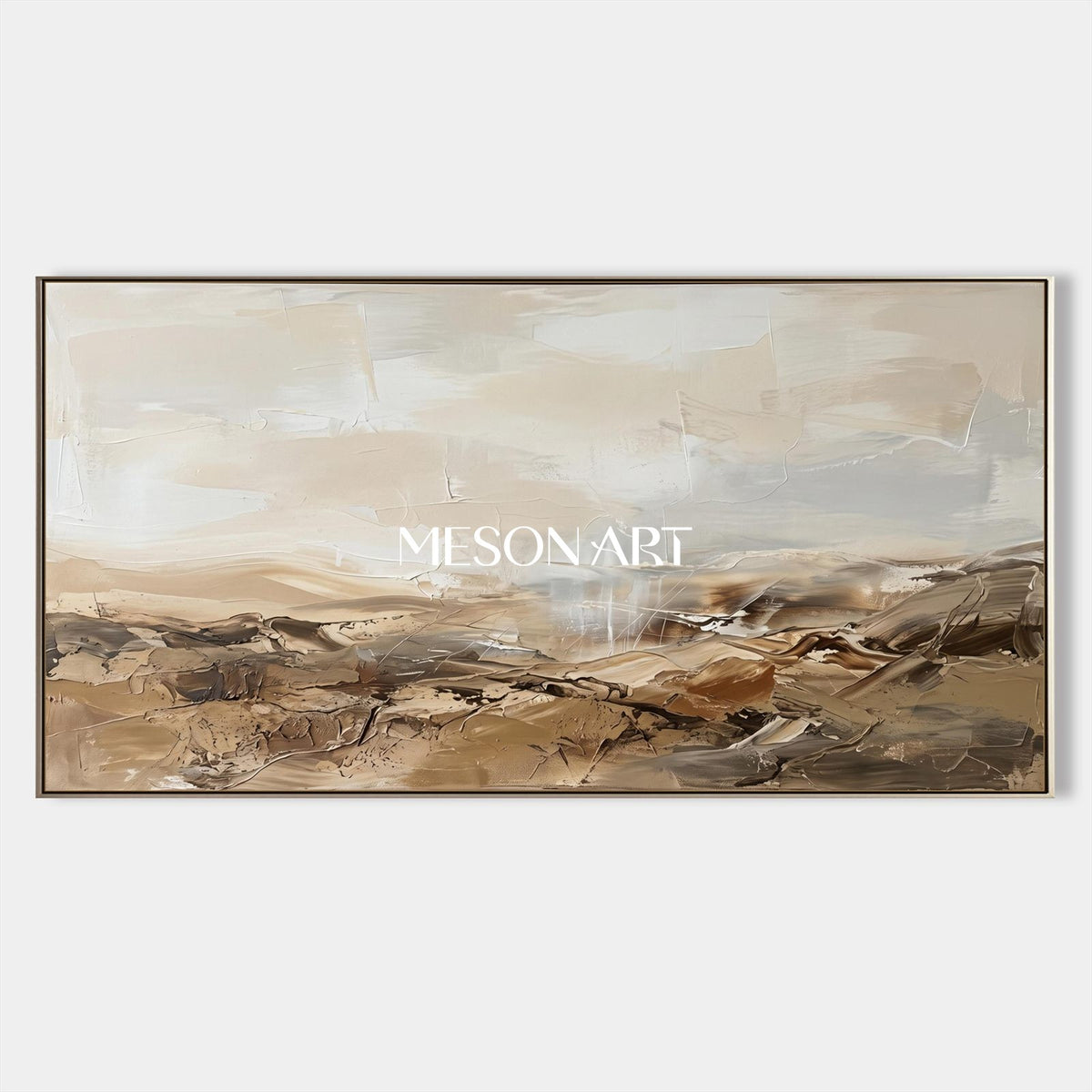 Beige And Brown Abstract Painting Panoramic Landscape Wall Art Original Artist Hand Painted By Mesonart