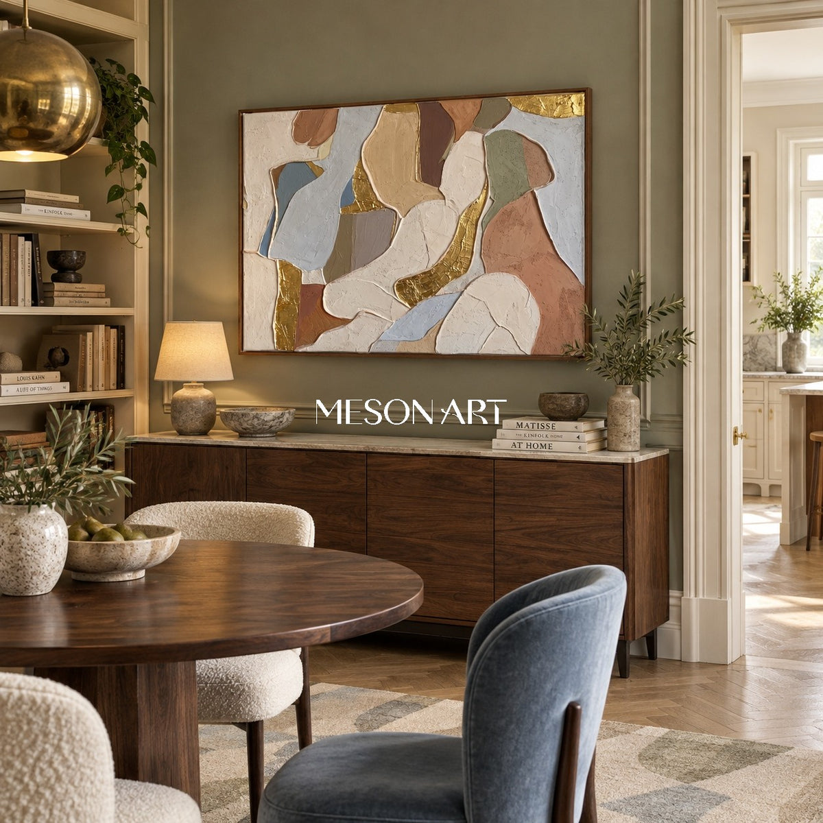 Beige And Gold Abstract Textured Organic Minimal Modern Rectangular Wall Art For Living Room By Mesonart