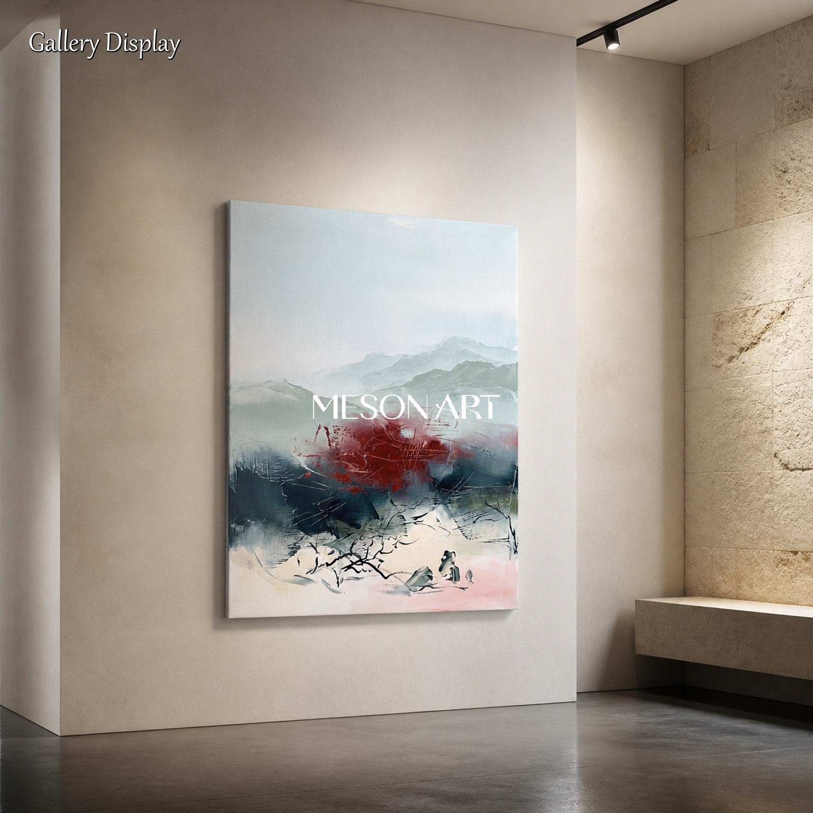 Red And Gray Abstract Landscape Painting Modern Rectangular Wall Art Original Artist By Mesonart