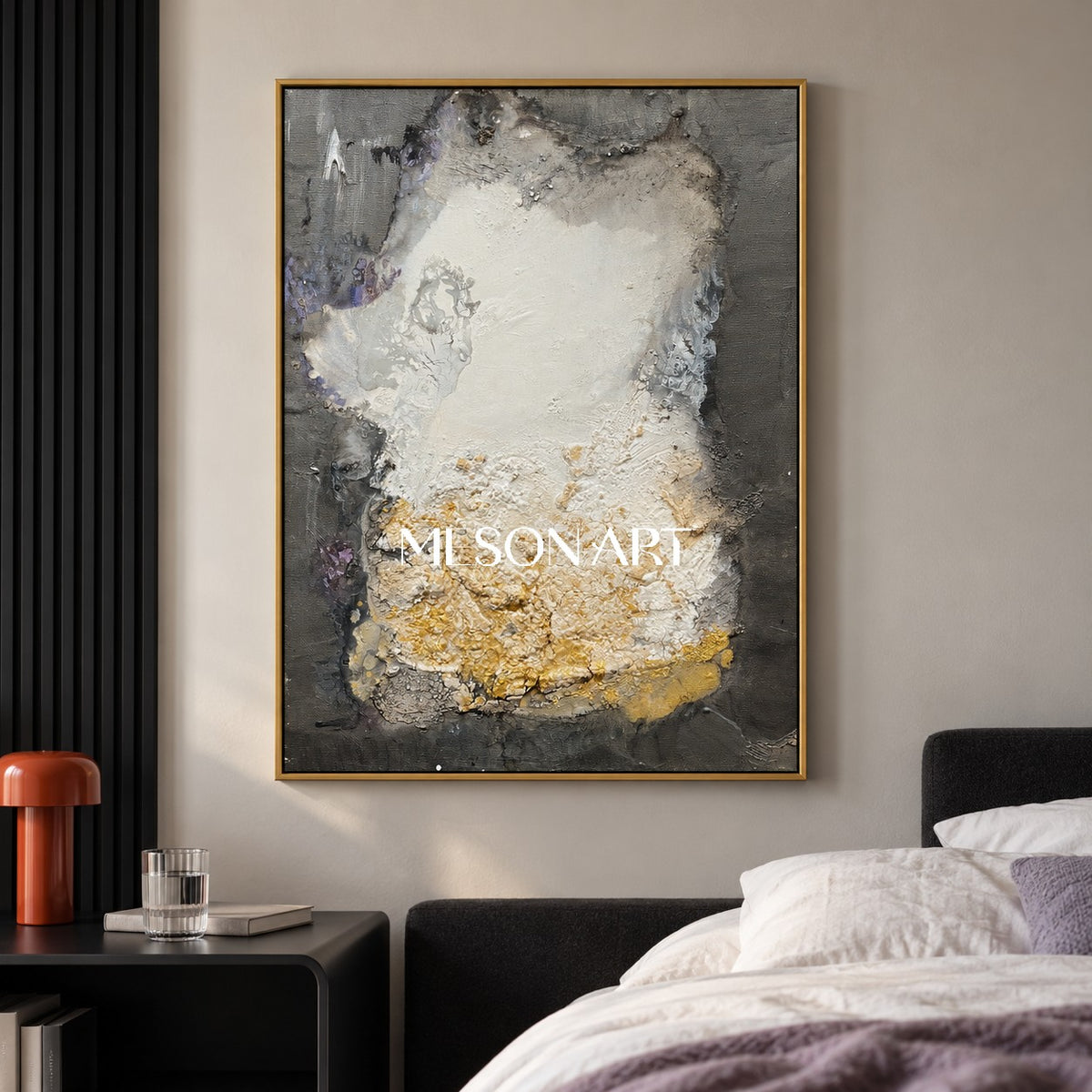 Black And White Abstract Painting Textured Modern Canvas Wall Art For Living Room By Mesonart
