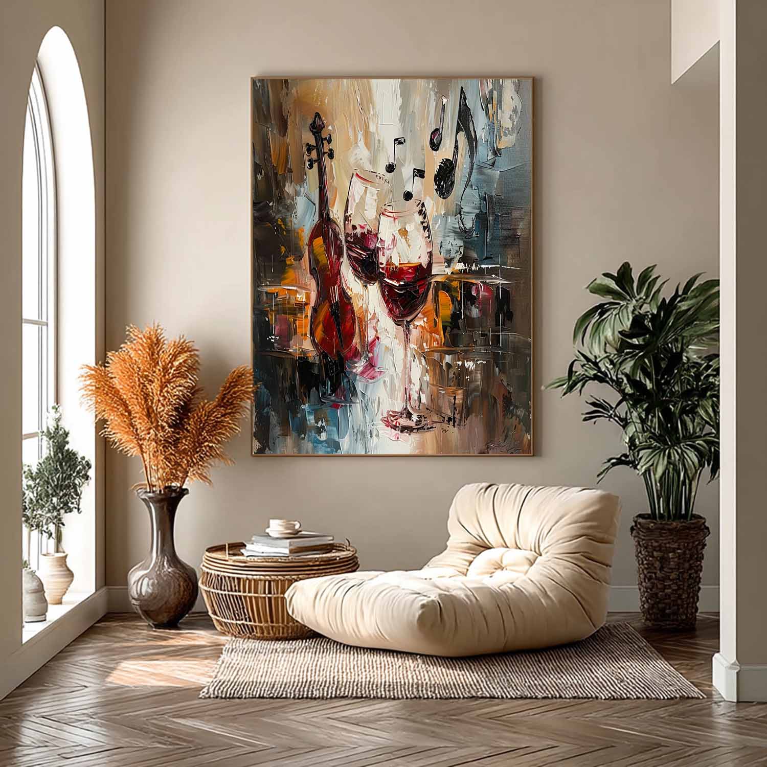 Wine Glasses And Violin Drums Abstract Canvas Art For Sale Violin And Wine Wall Art Decoration