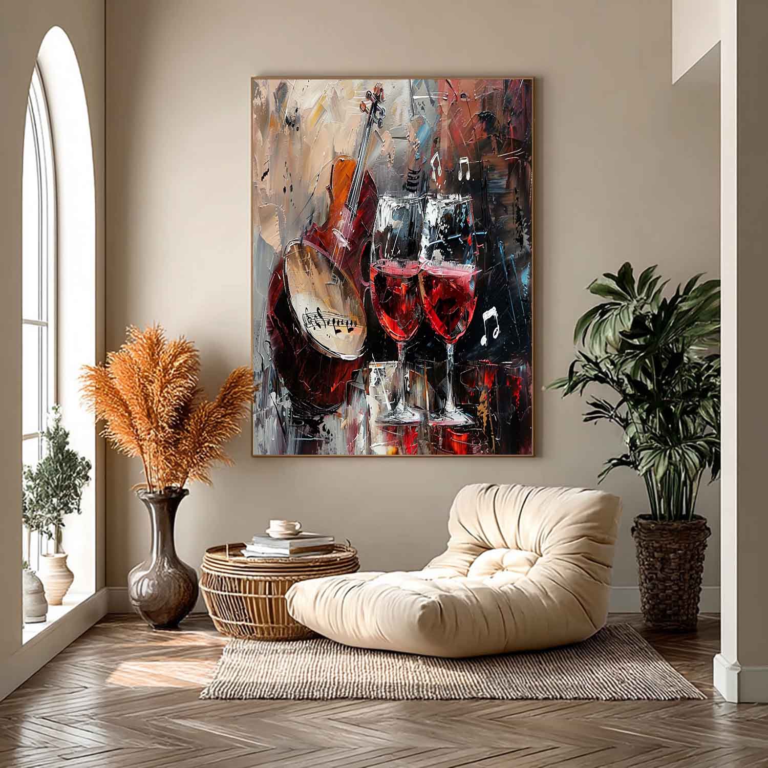Large Wine Glasses And Drum Rack Abstract Canvas Art For Sale Red Wine Wall Art Decoration