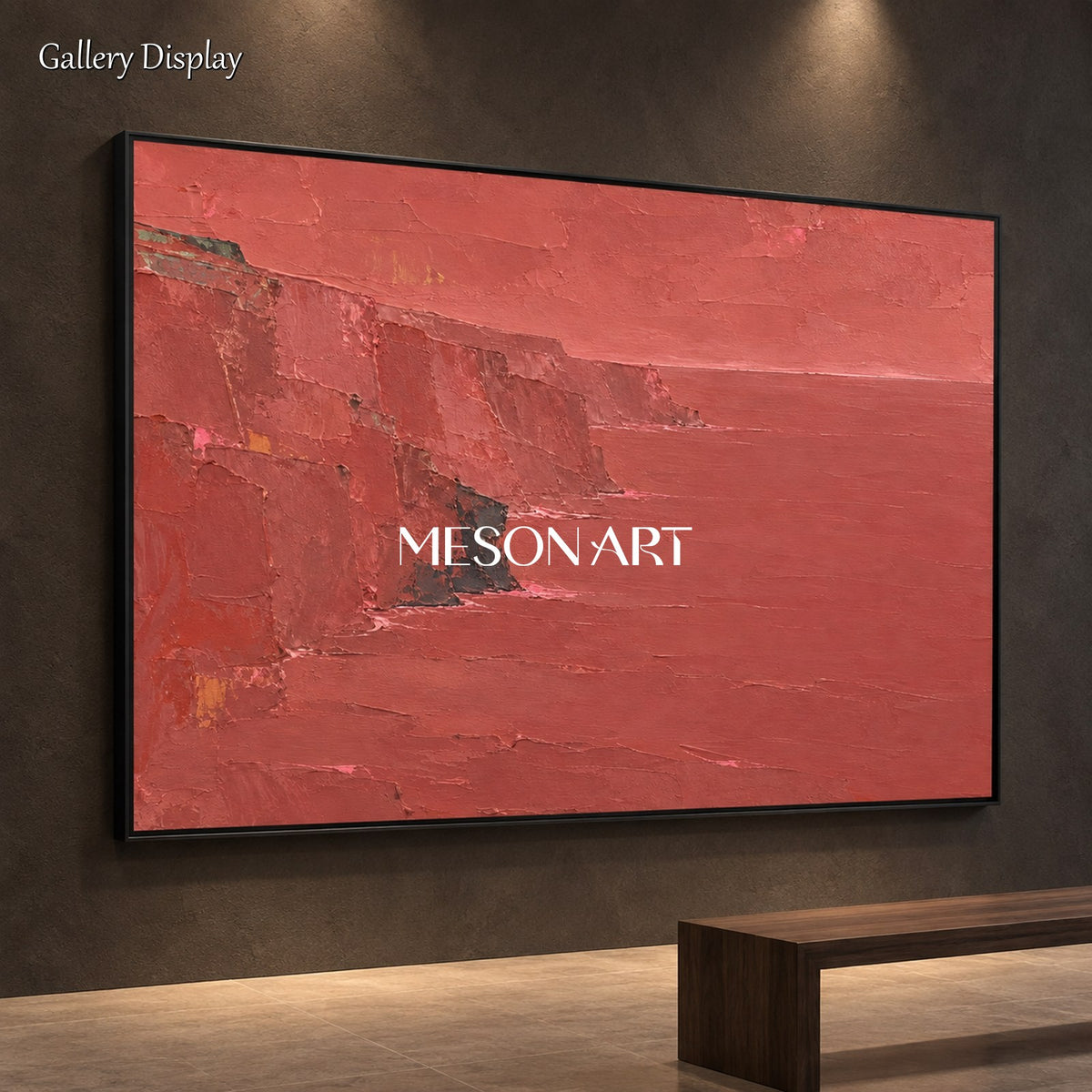 Red And Brown Abstract Landscape Minimalist Art Rectangular Palette Knife Painting By Mesonart