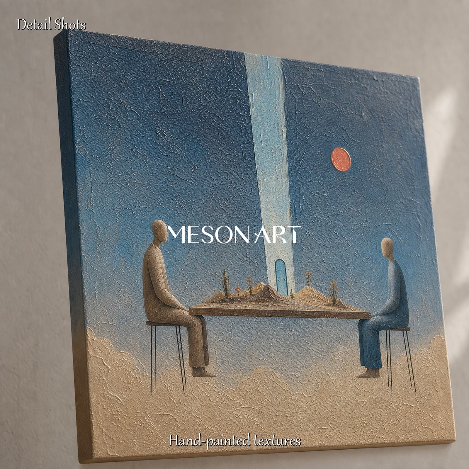 Surrealist Blue Beige Oil Painting For Modern Living Room And Executive Office Decor