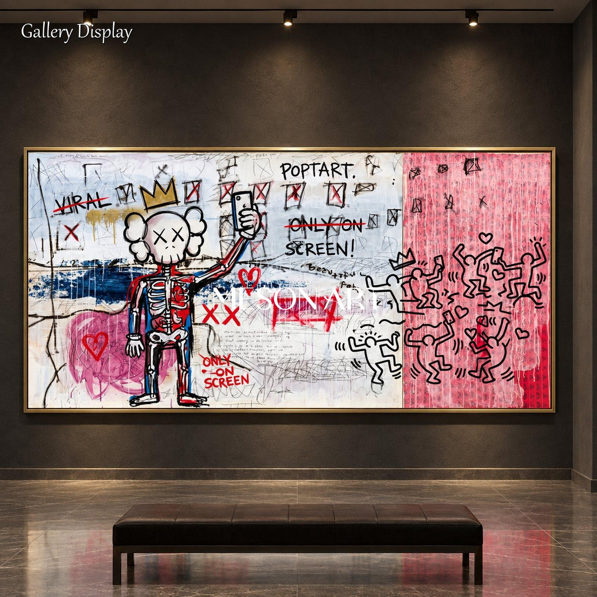 Red And White Graffiti Art Satire Painting Original Artist Panoramic Wall Decor For Living Room By Mesonart