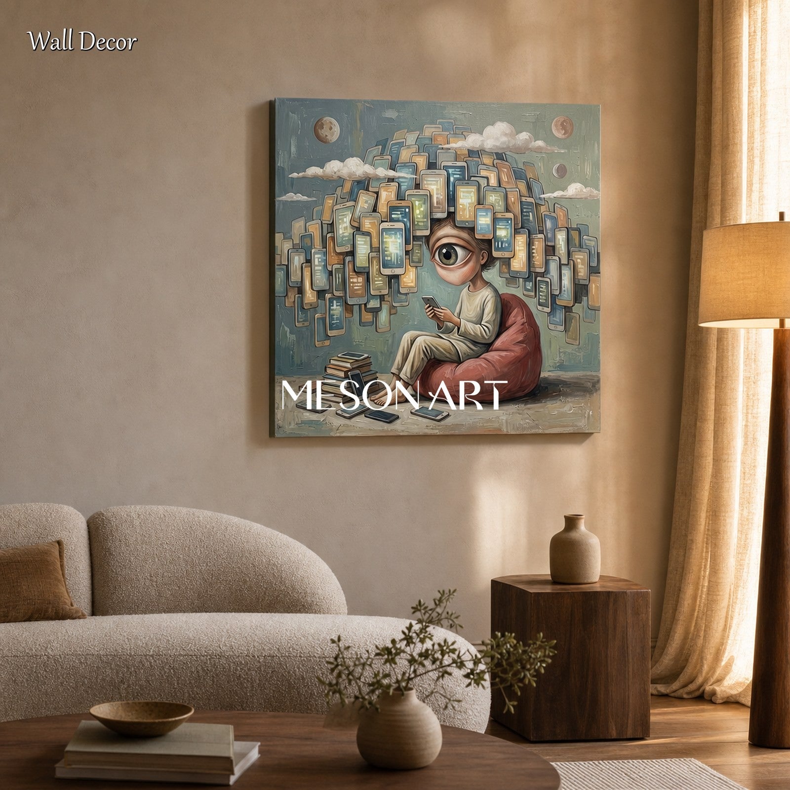 Abstract Surreal Digital Consciousness Painting With Eye Motif For Modern Living Room