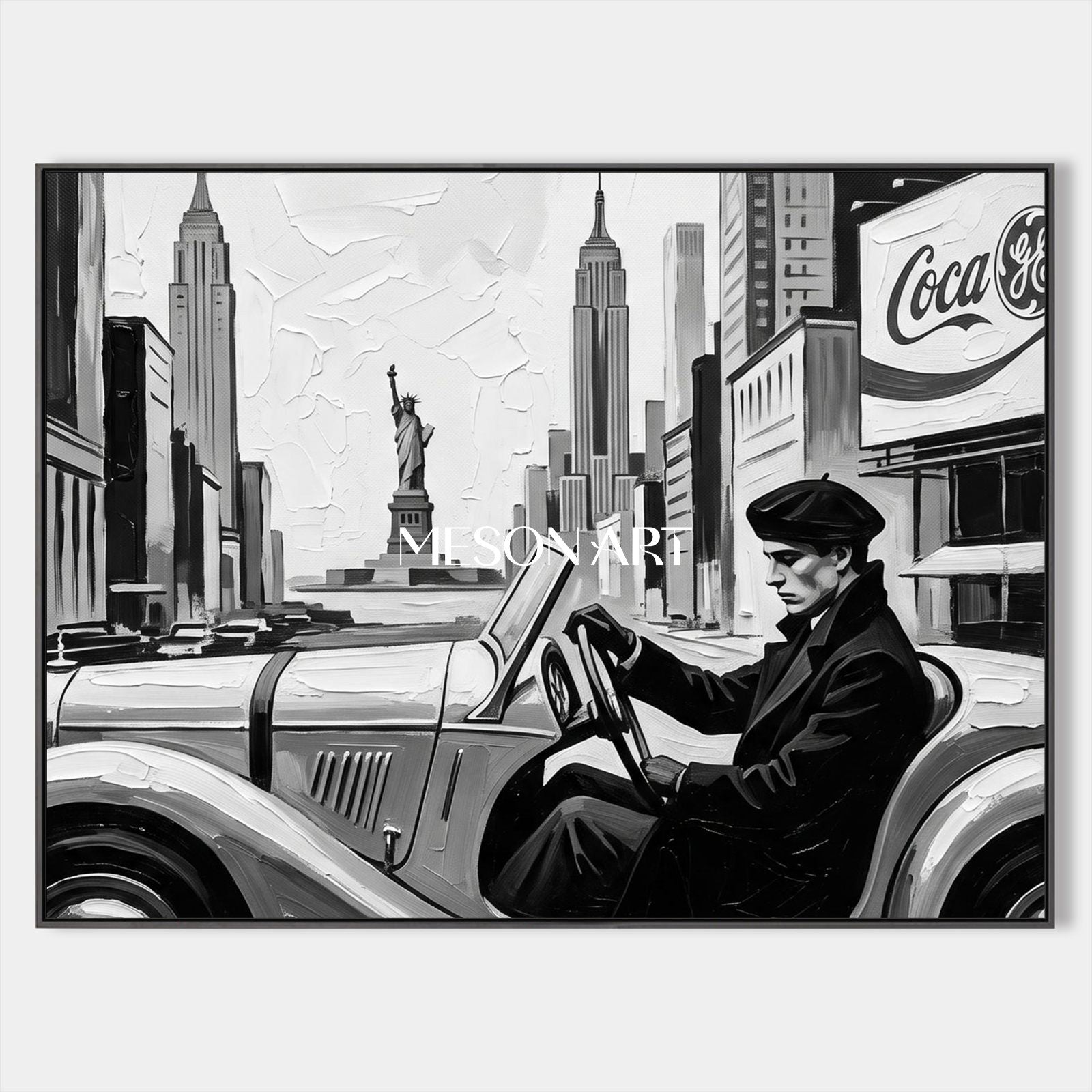 Black And White Cityscape Painting Modern Urban Sketch Art Rectangular Wall Decor By Mesonart