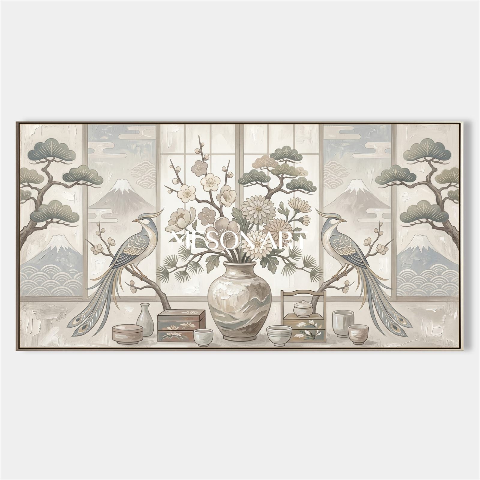 Luxury Chinoiserie Wall Art With Birds And Flowers For Living Room Decor