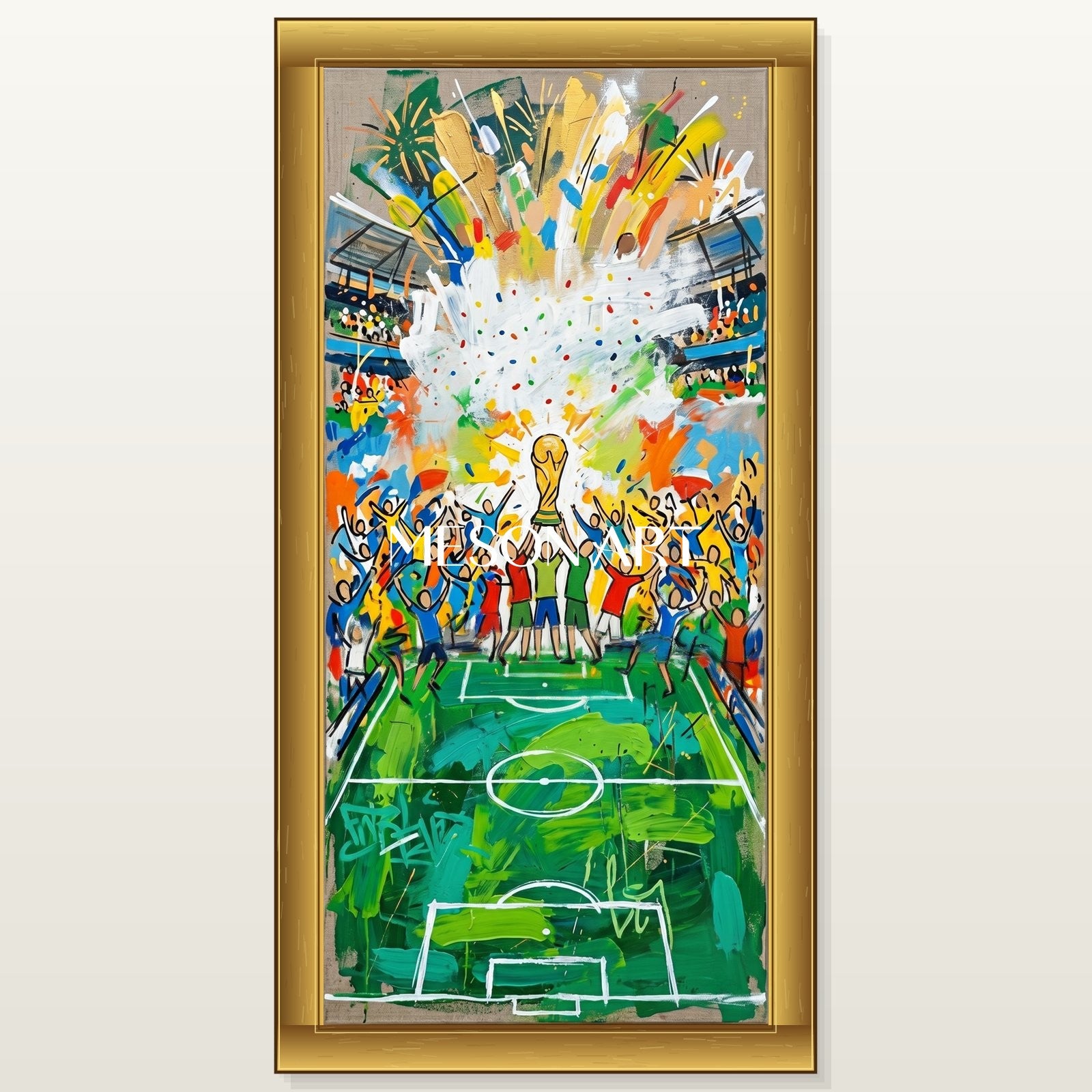 World Cup Graffiti Art For Living Room Gold Framed Sports Painting