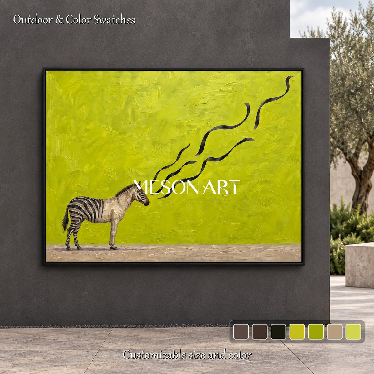 Green And Black Surrealism Abstract Zebra Painting Rectangular Wall Art For Living Room By Mesonart