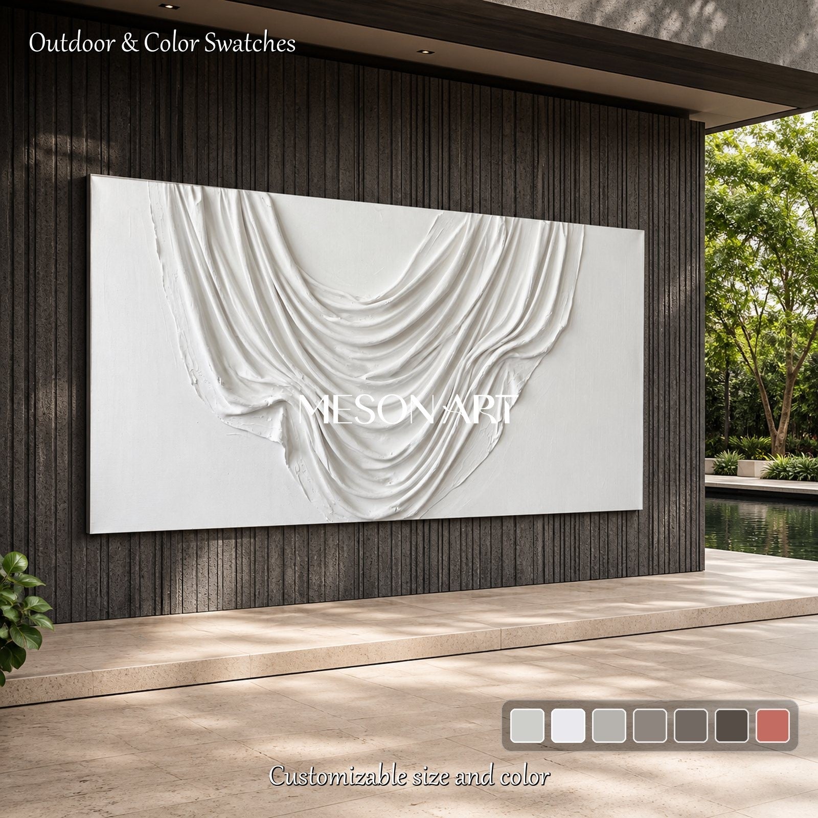 White Textured Wall Art Panoramic Sculptural Canvas Modern Organic 3D Original Artist By Mesonart