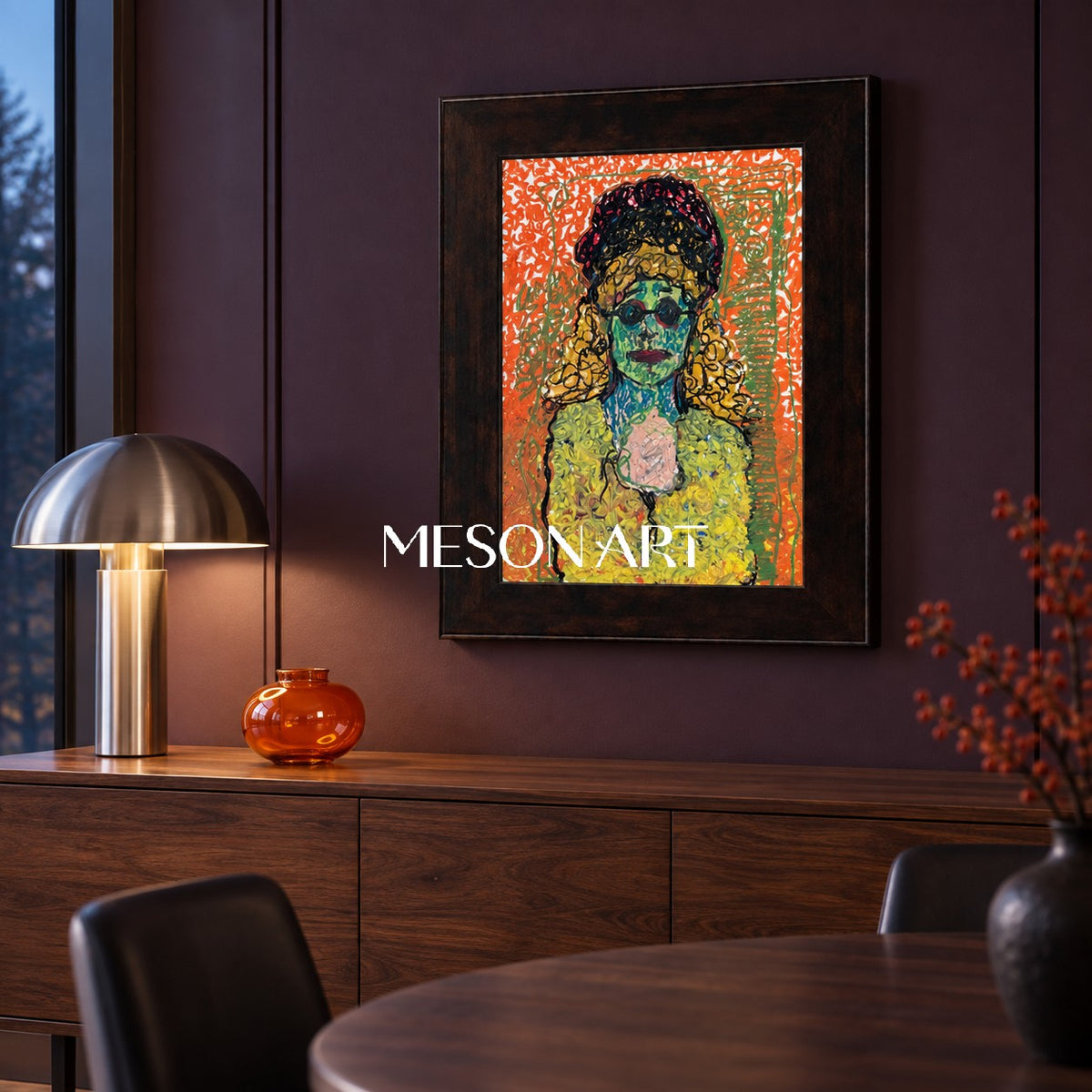 Orange And Green Expressionist Portrait Painting Rectangular Wall Art Original Artist Hand Painted By Mesonart