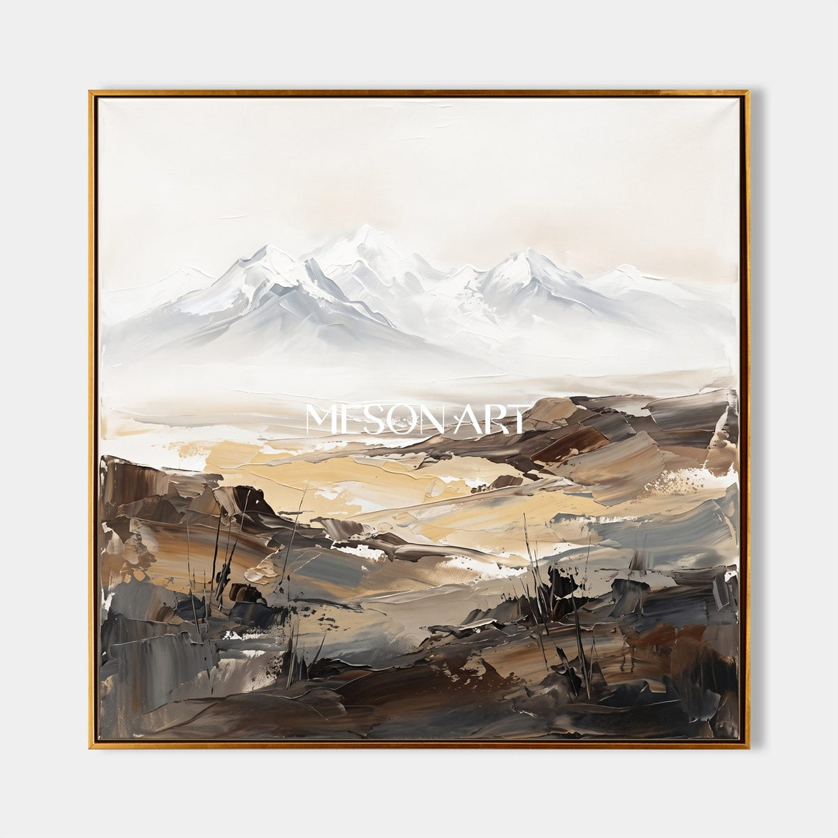 Beige And Black Abstract Painting Square Wall Art For Living Room By Mesonart