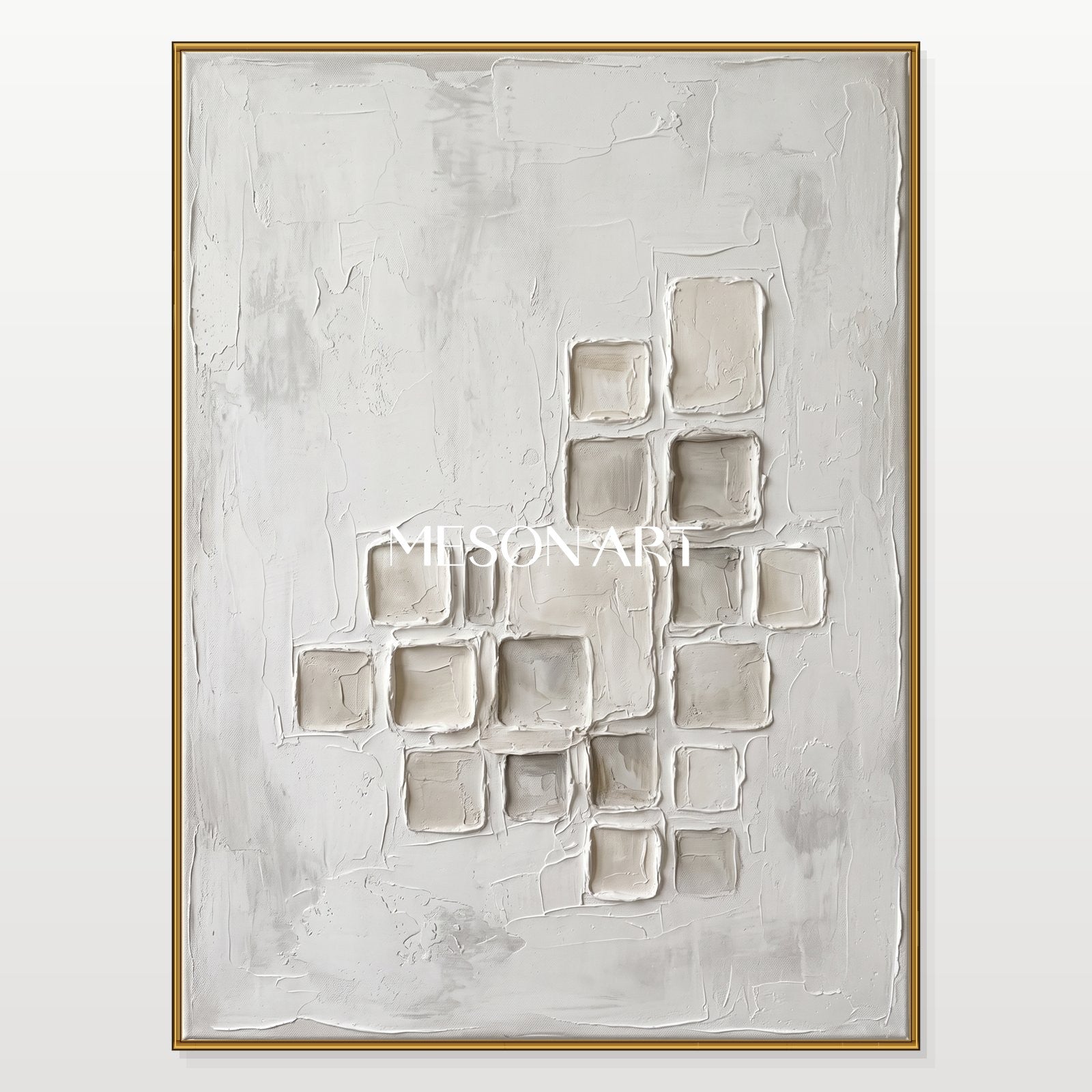 Minimalist White And Gray Abstract Art With Textured Relief For Modern Home Decor