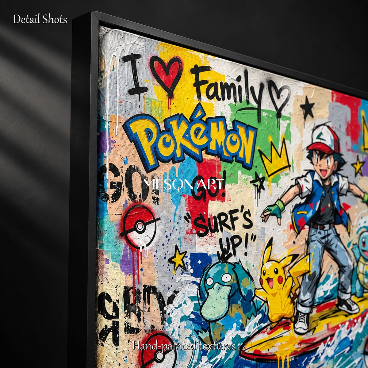 Yellow And Blue Pokemon Graffiti Gaming Art Rectangular Wall Decor For Living Room By Mesonart