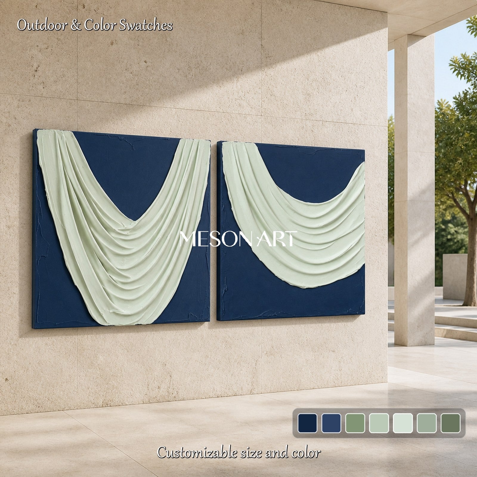 Blue And White Sculptural 3D Textured Organic Modern Wall Art Square Canvas By Mesonart