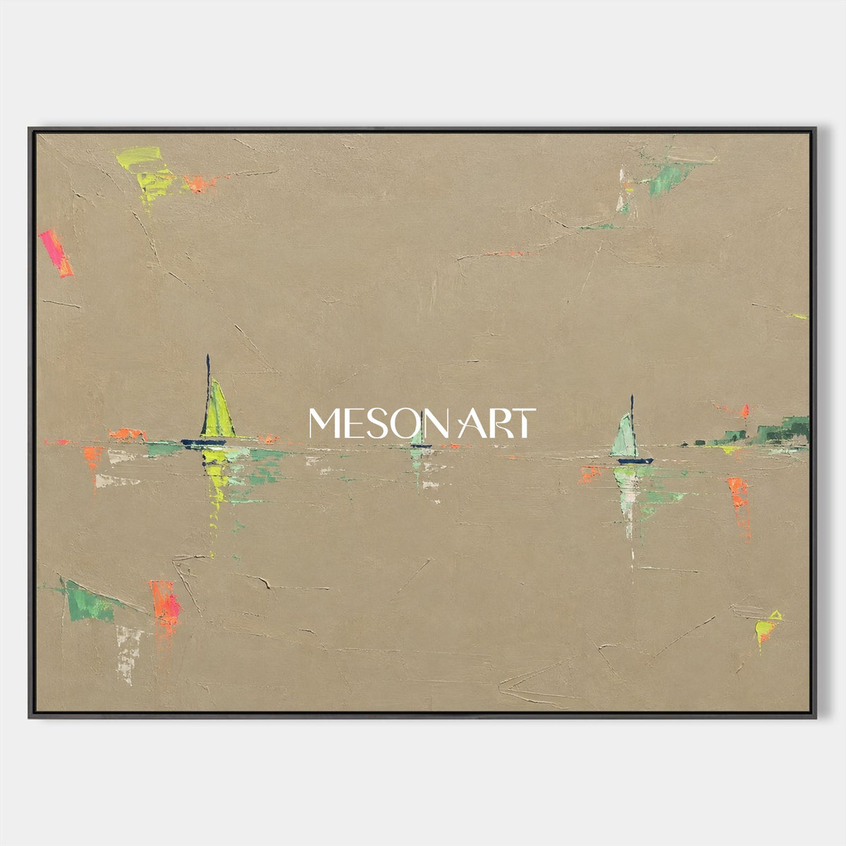 Brown And Green Abstract Landscape Painting Rectangular Palette Knife Art By Mesonart