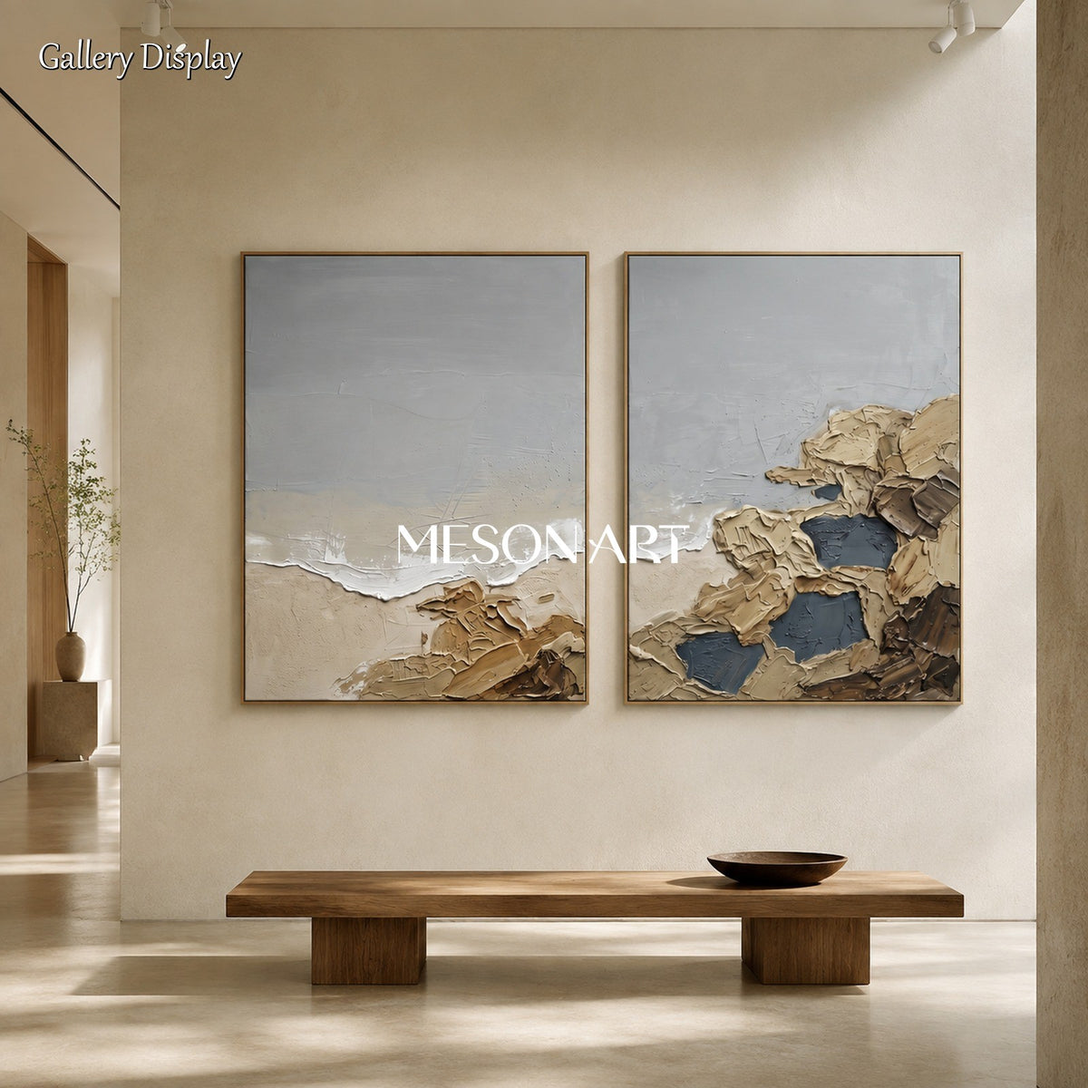Beige And Gray Abstract Paintings Large Rectangular Wall Art For Living Room Original Artist By Mesonart
