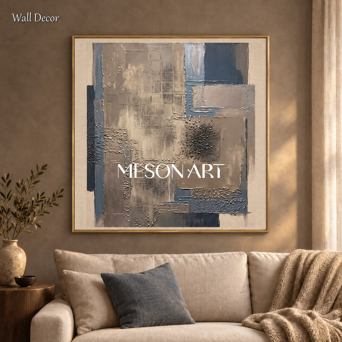 Gray Abstract Textured Wall Art Square Painting Original Artist Hand Painted By Mesonart