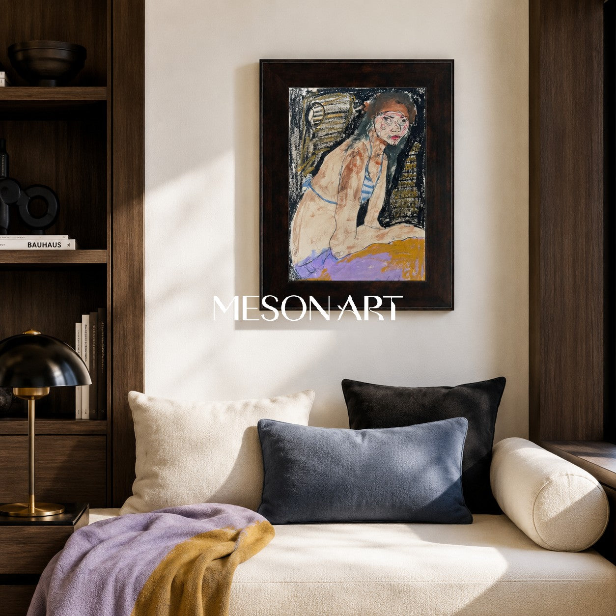 Brown And Black Contemporary Figurative Painting Original Artist Hand Painted Rectangular Wall Art Statement Artwork By Mesonart