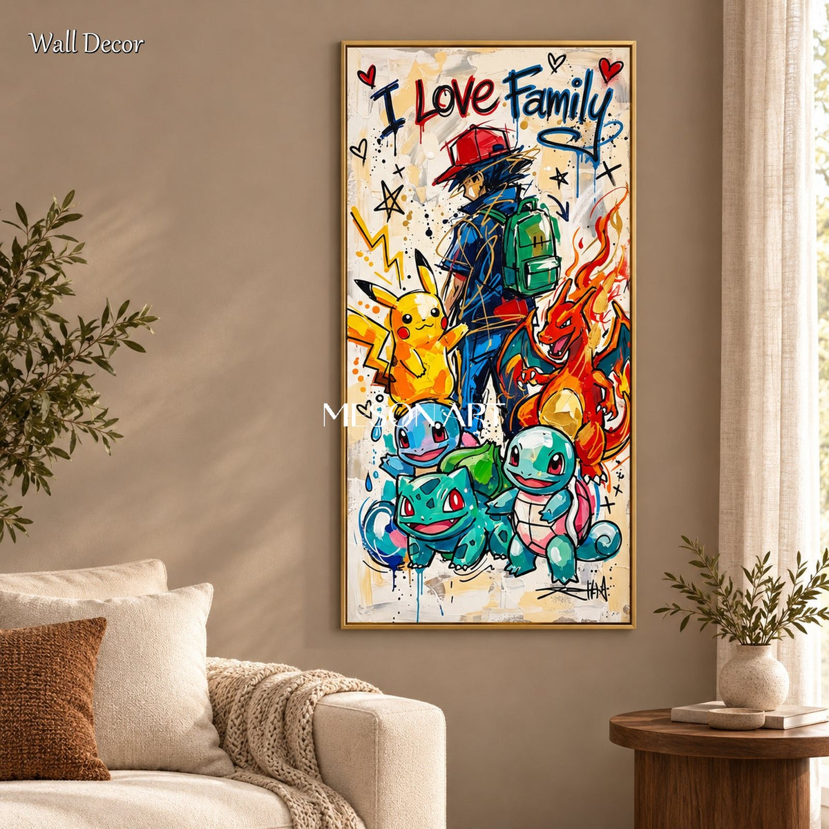 Yellow And Red Pokemon Graffiti Pop Art Panoramic Wall Decor For Kids Room By Mesonart