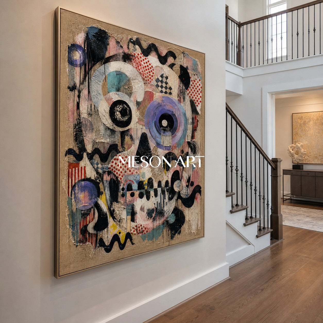 Original Pop Art Abstract Painting With Textured Layers For Modern Living Room Decor