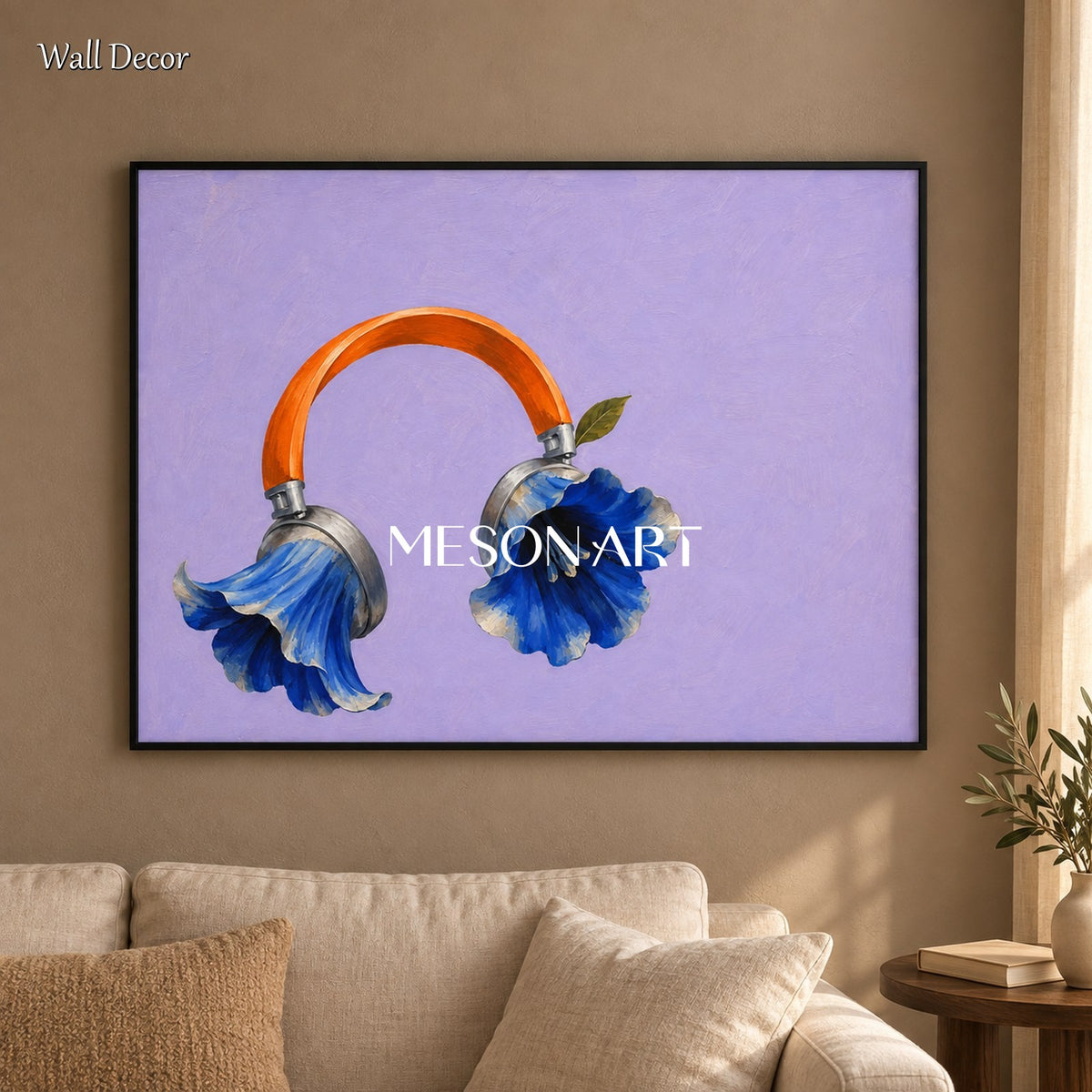 Purple And Blue Surrealist Flowers Painting Rectangular Wall Art Original Artist Hand Painted By Mesonart