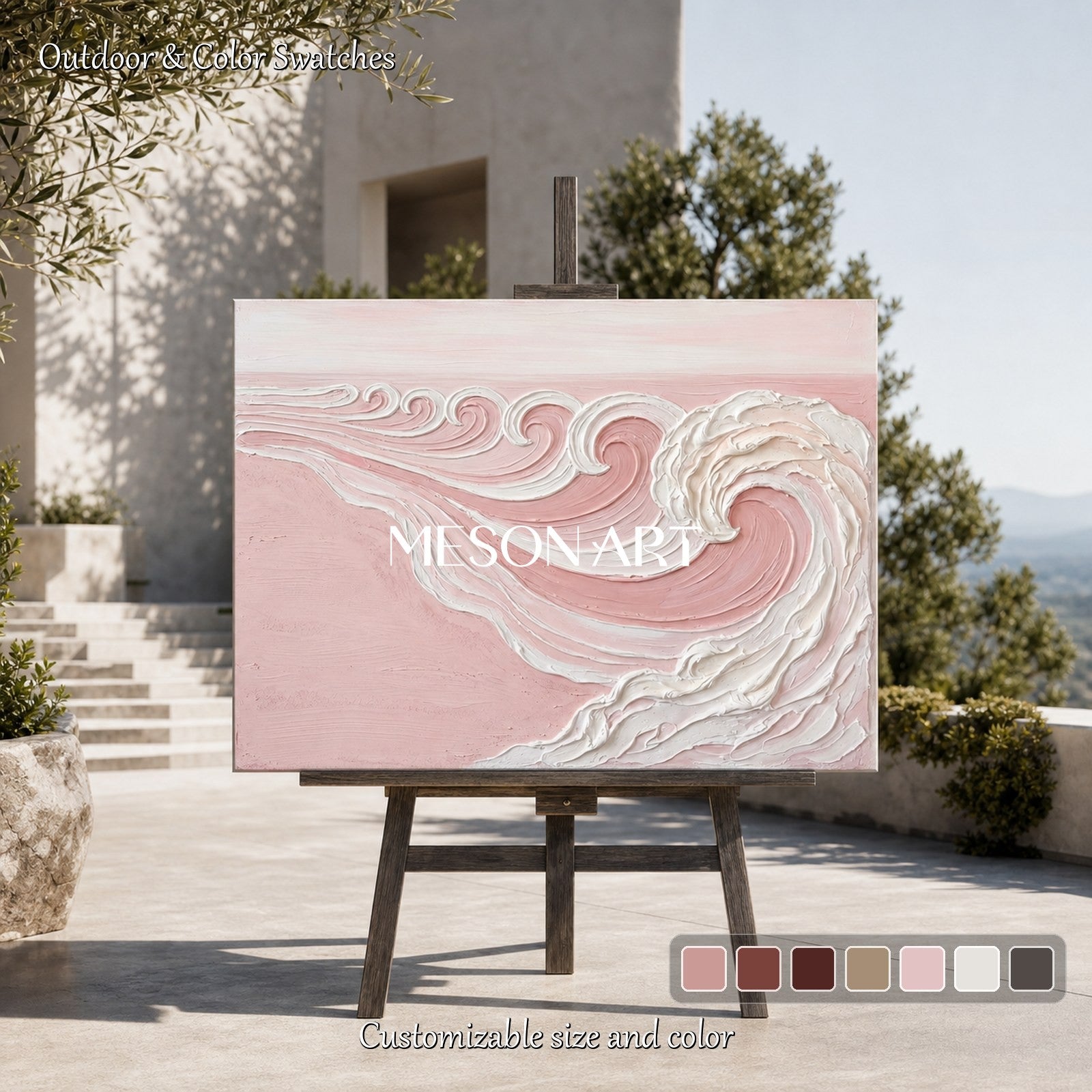 Pink And White Textured Wave Art For Modern Bedroom Decor